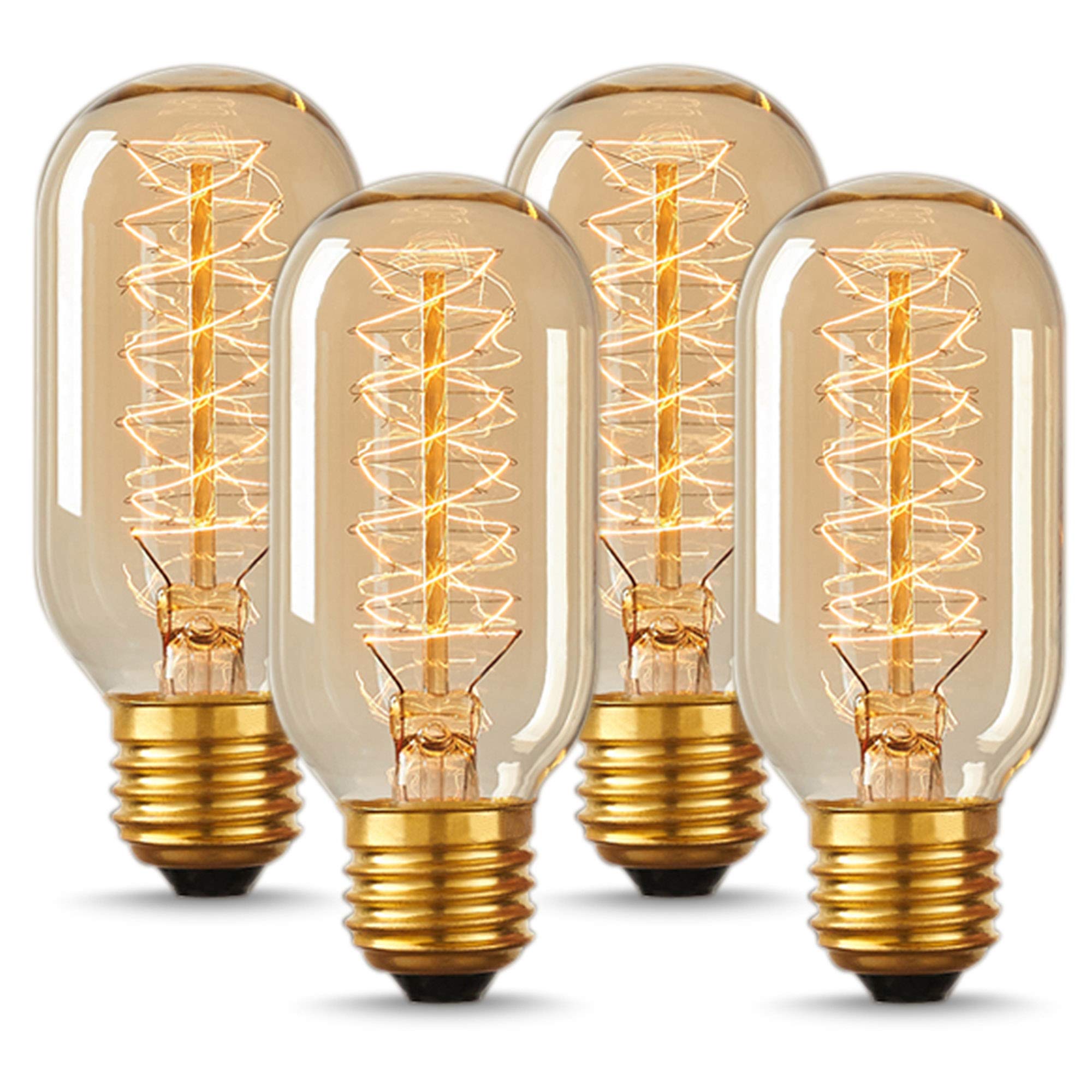 DORESshop Edison Glühbirnen, Vintage Edison Leuchtmittel 40 Watt, T45, 110-130 Volt, E26/E27 Sockel Glühfaden dimmbare dekorative Antik Filament Leuchtmittel, bernsteinfarbenes Glas, Warmweiß, 4er-Pack