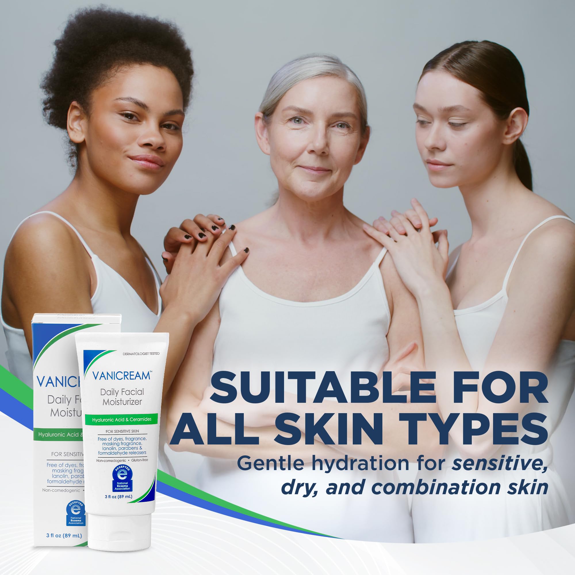 Vanicream Daily Facial Moisturizer With Ceramides and Hyaluronic Acid - Formulated Without Common Irritants for Those with Sensitive Skin, 3 fl oz (Pack of 1)