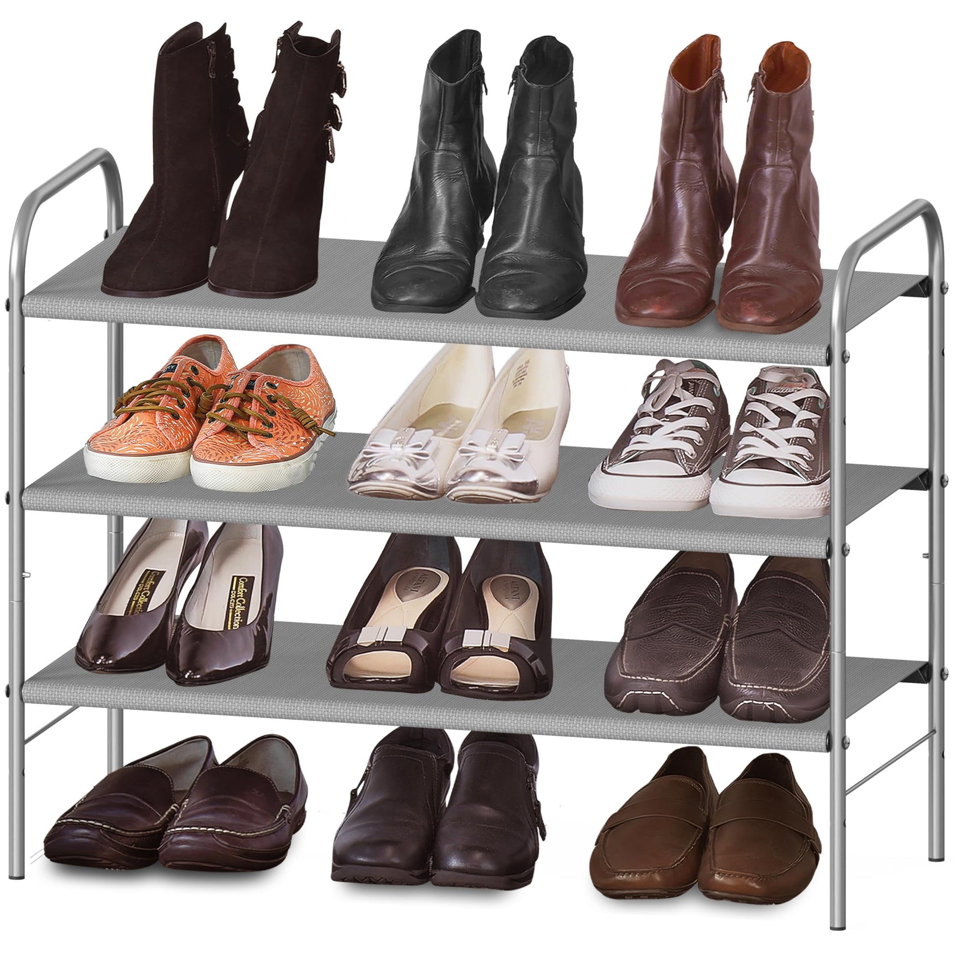 Simple Houseware 3-Tier Shoe Rack Storage Organizer, Grey – Space-Saving Shoe Shelf, Holds 9–16 Pairs, Sturdy Metal Frame, Easy Assembly – Closet, Entryway, Bedroom Shoe Storage Solution