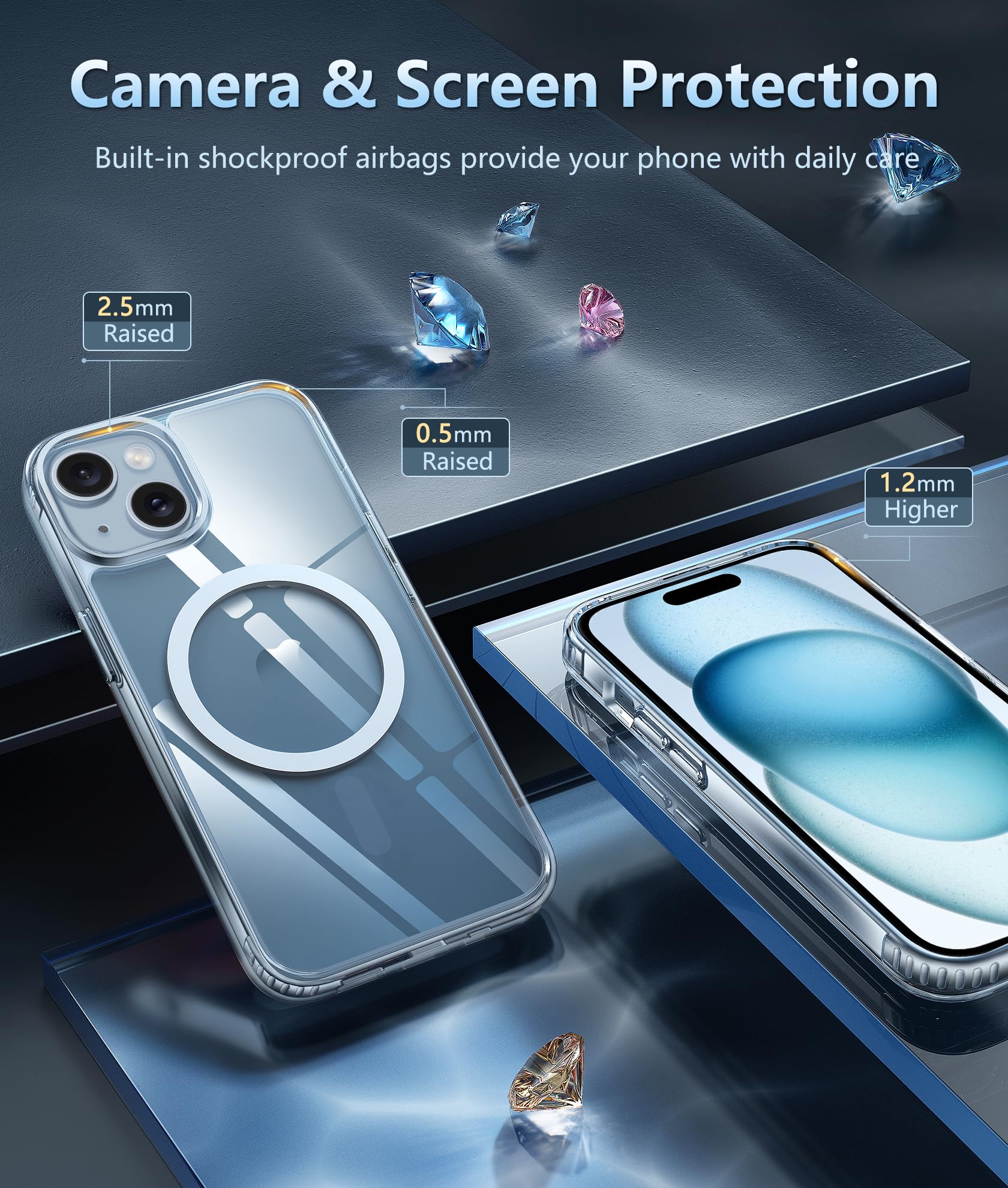 FNTCASE for iPhone 15 Case: for iPhone 14 | iPhone 13 Case Support Magnetic Charging Military Grade Drop Protection Anti Yellowing | Rugged Shockproof Phone Cover - 6.1 inch (Clear)