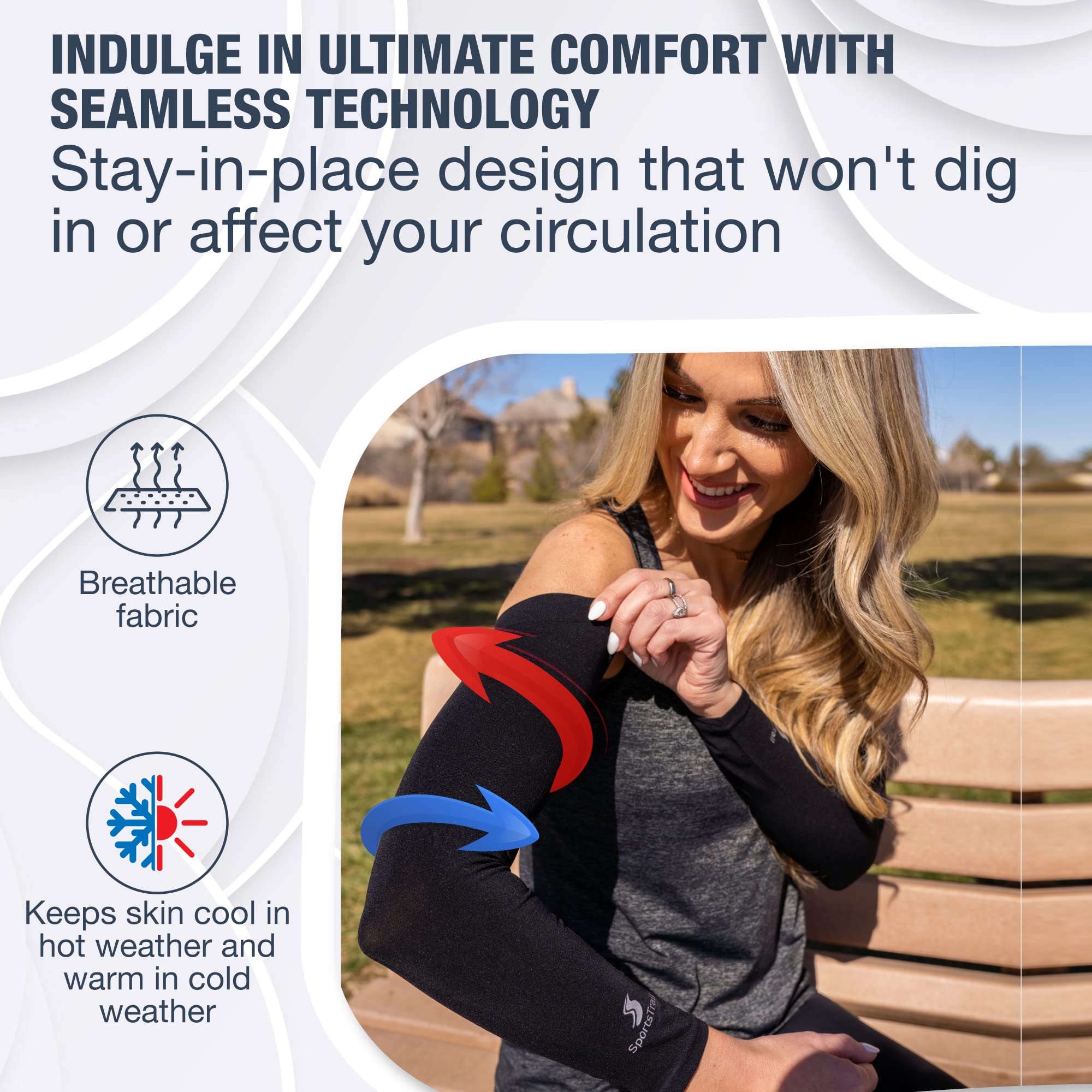 SportsTrail Cooling Arm Sleeves for Men & Women – Breathable, Moisture-Wicking, Sun Protection for Sports, Basketball, Football, Running, Golf, Cycling, Volleyball Arm Sleeves for Women, Men & Youth