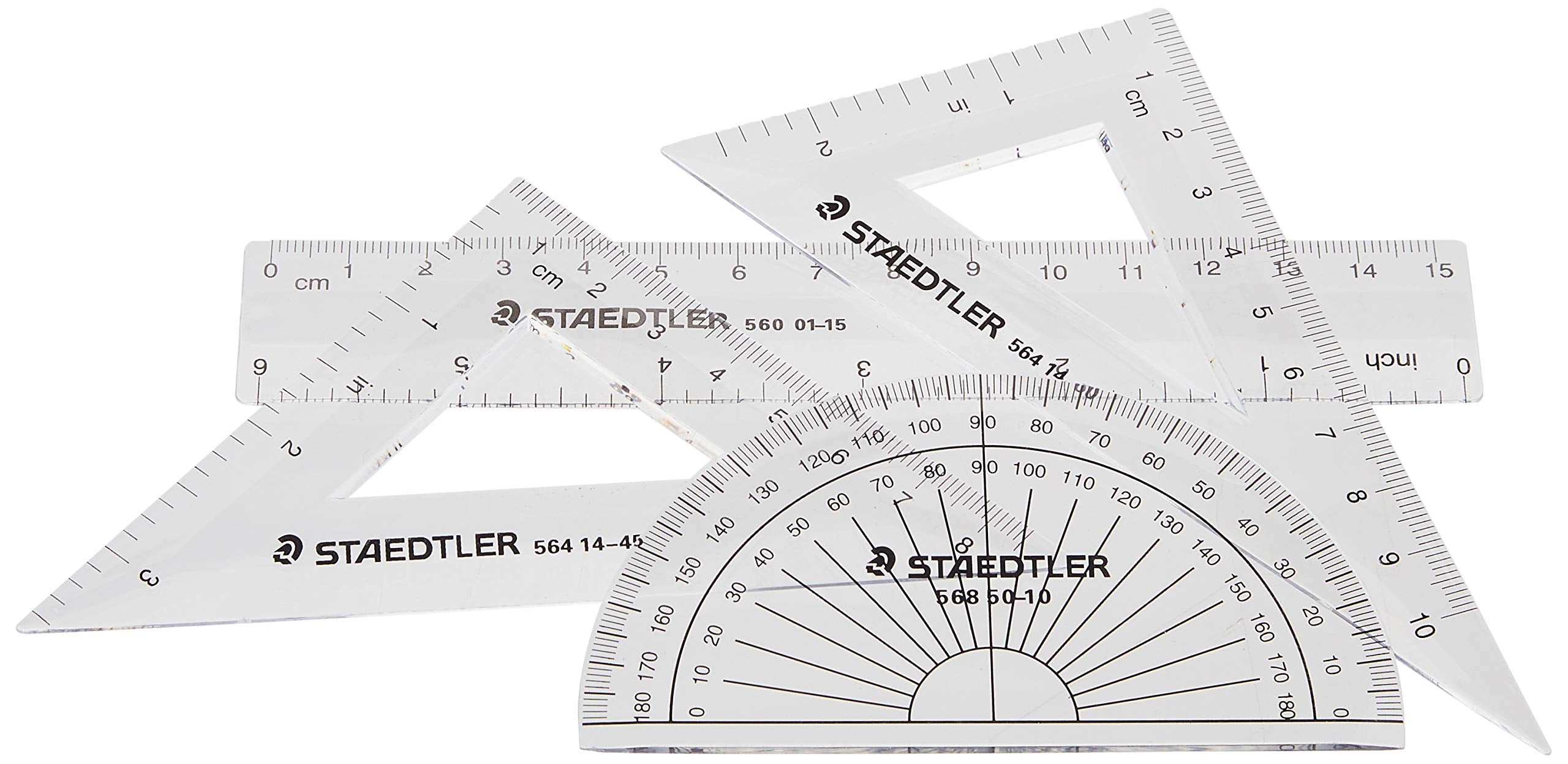STAEDTLER Math Set - 4 pc Geometry Kit for Students - School Supplies with Clear Protractor, 6in Ruler & 2 Triangles – Metric & Imperial Scales