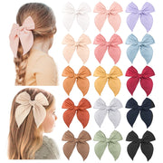 Niceye Fable Girls Hair Bows مشابك شعر تمساح من الكتان القطني للفتيات الصغيرات والأطفال، إكسسوارات شعر مصنوعة يدويًا محايدة - فيونكة 5.5 بوصة