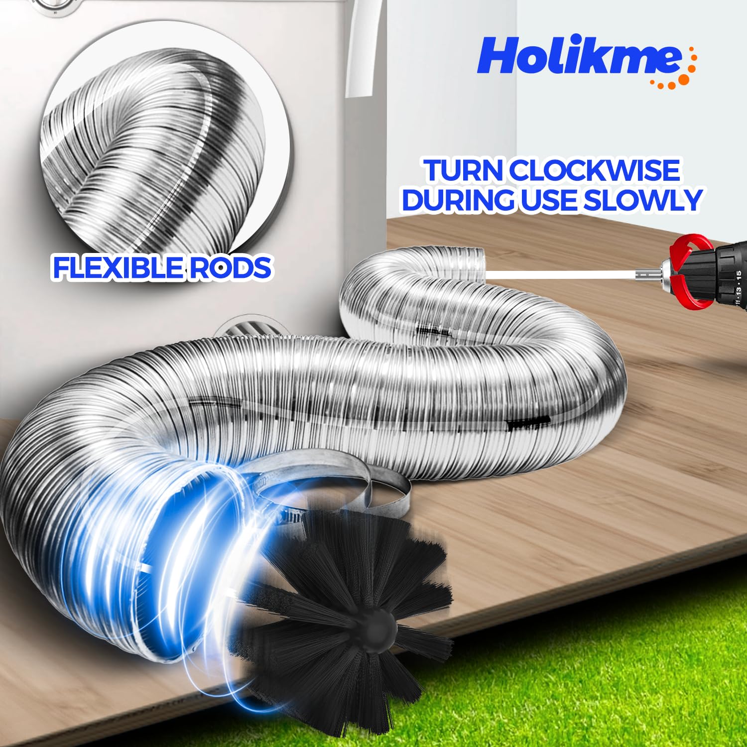 Holikme 40 Feet Dryer Vent Cleaner Kit, Flexible Lint Brush with Drill Attachment, Extends Up to 40 Feet for Easy Cleaning, Synthetic Brush Head, Use with or Without a Power Drill