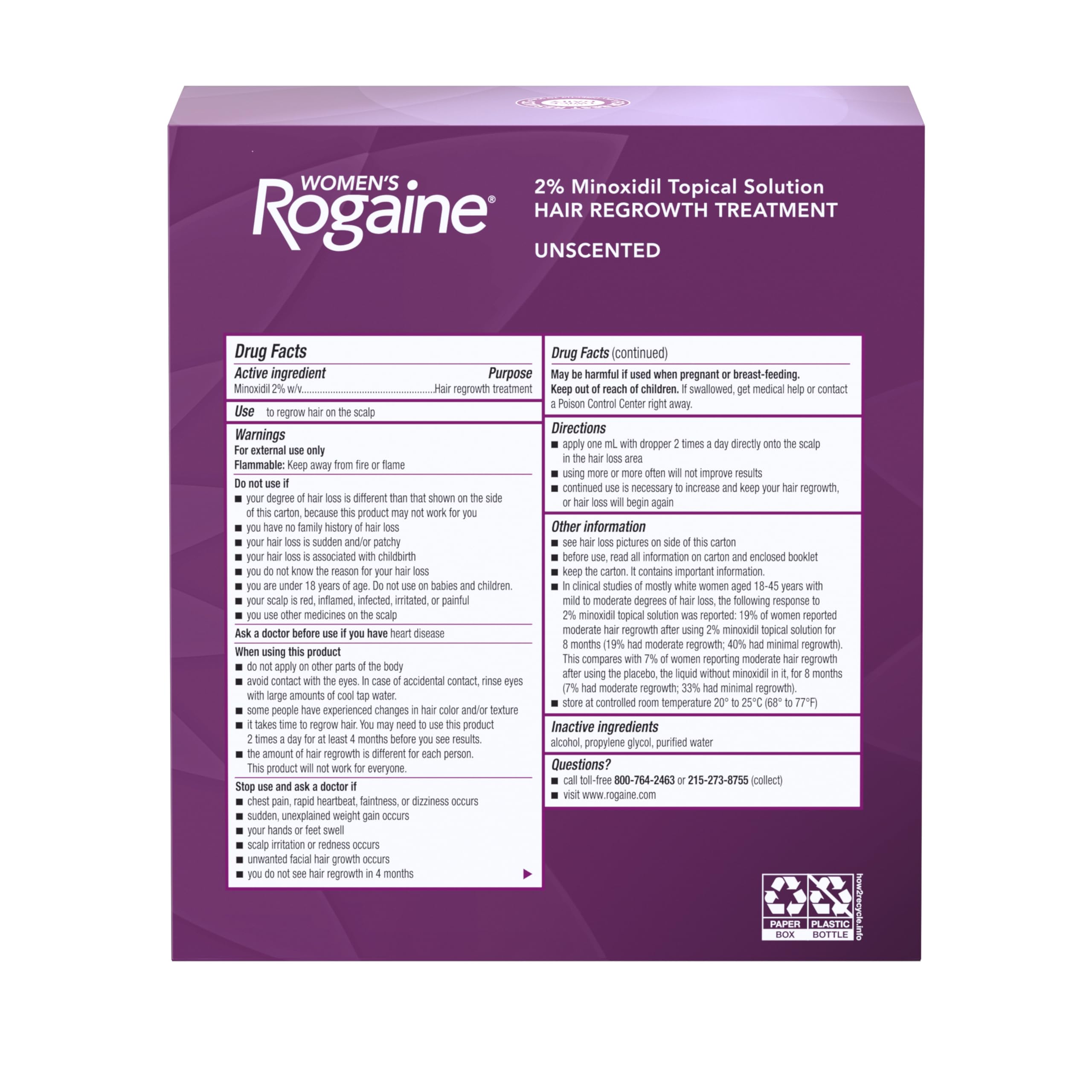 Women's Rogaine 2% Minoxidil Topical Solution for Hair Thinning and Loss, Topical Treatment for Women's Hair Regrowth, 3-Month Supply