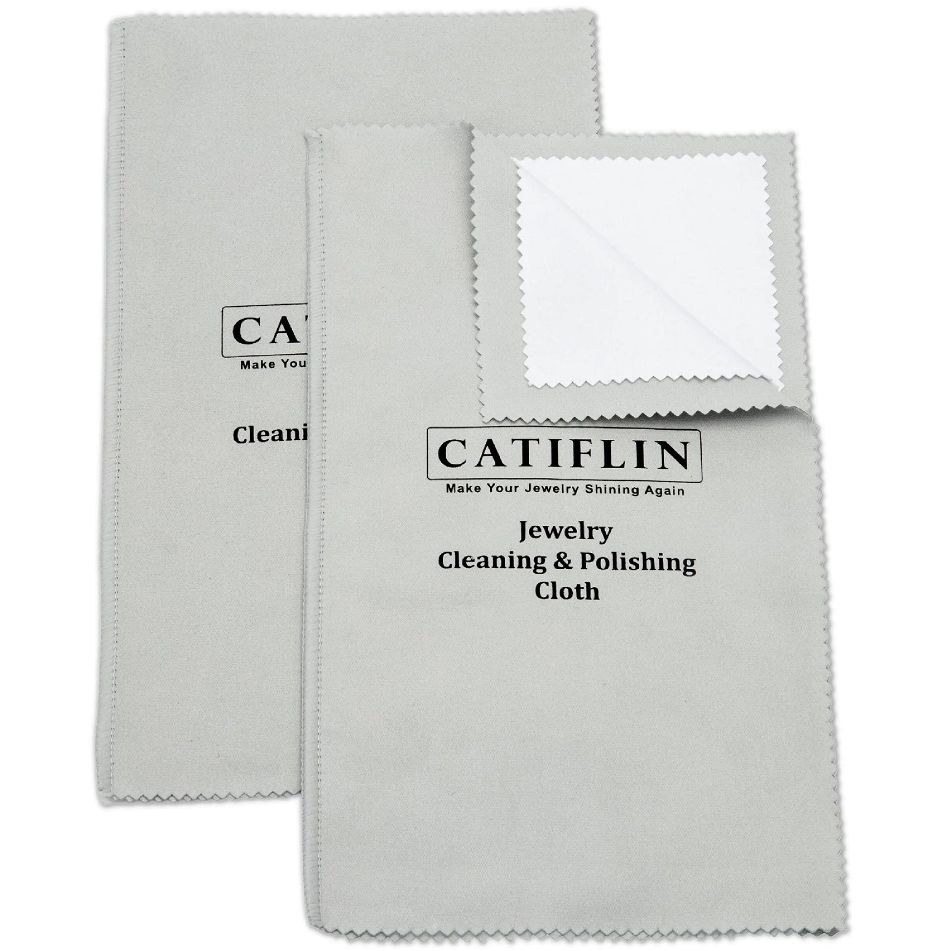 CATIFLIN 2pcs Multi-Layer Jewelry Cleaning Cloth, Large Silver Polishing Cloth, 100% Cotton Jewelry Polishing Cloths for Gold, Silver and Platinum Jewelry (Light Gray, 10 "X12")