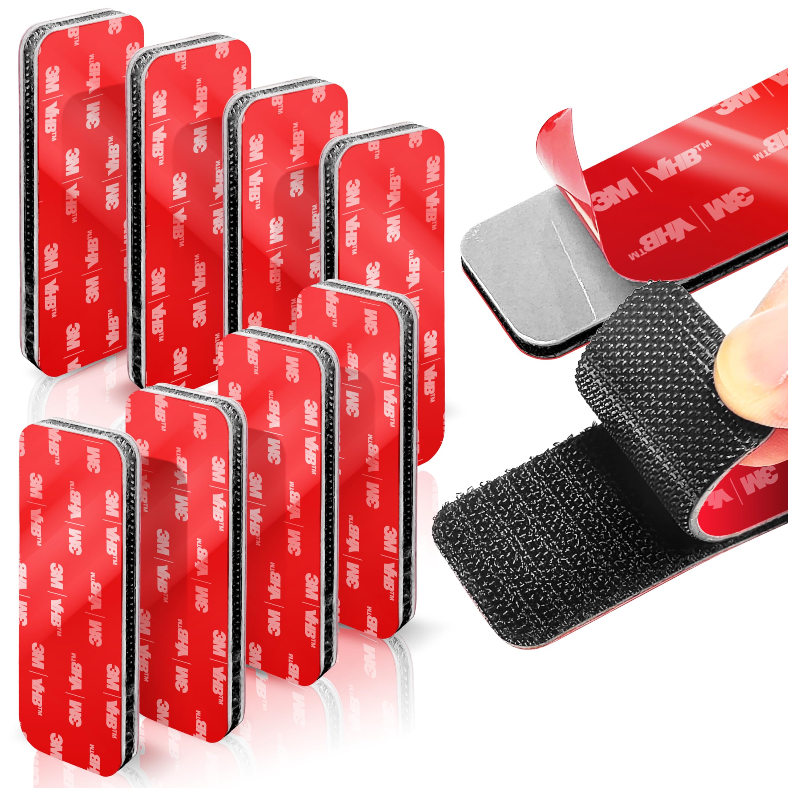 8 Sets Heavy-Duty Adhesive Hook and Loop Strips – Made with 3M VHB, 1.2" x 3.2", Heat-Resistant & Waterproof – Strong Hold for Indoor/Outdoor Use on Walls, Glass, Tile, Metal, Wood, and More