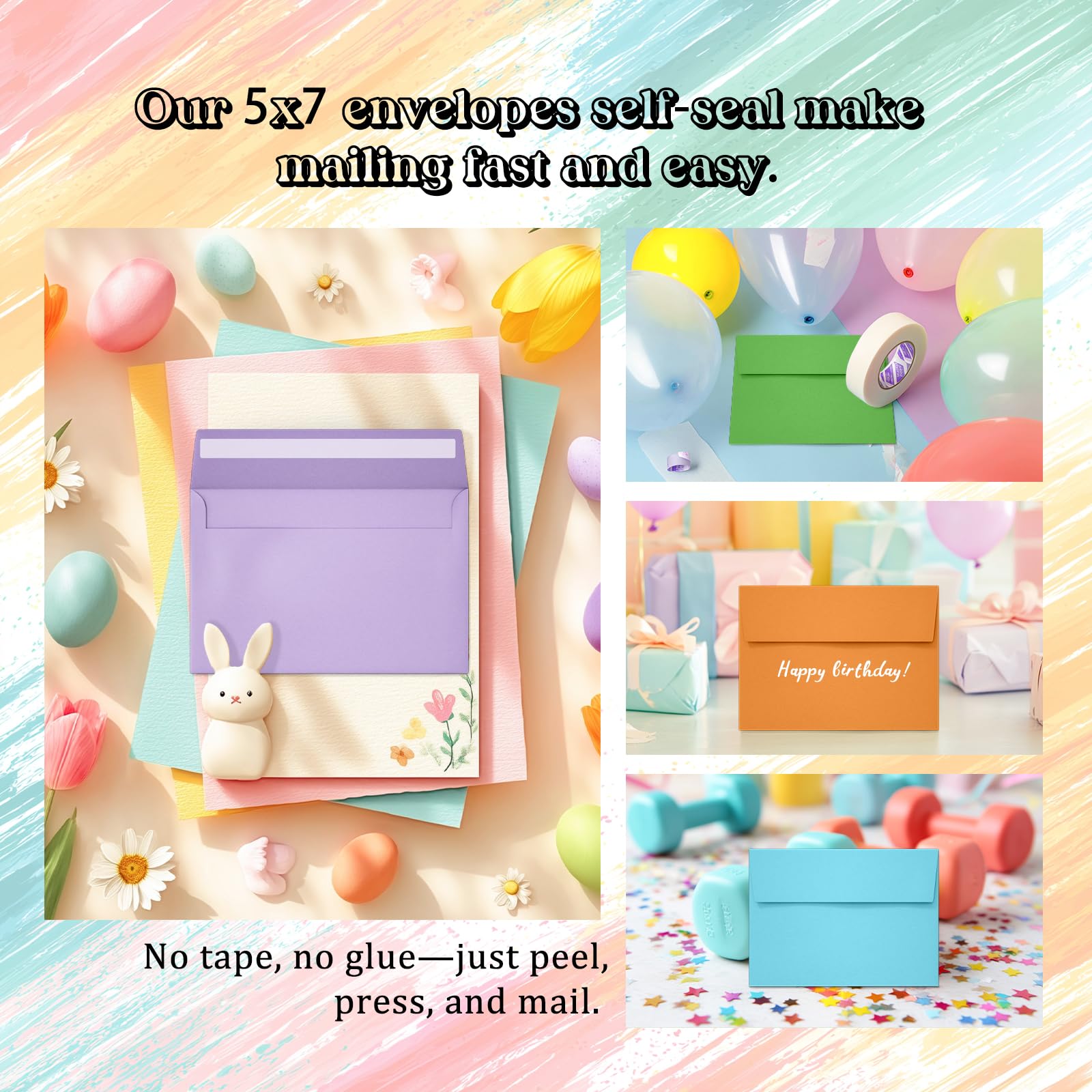 Slapaflife 50 Pack 5x7 Envelopes, 5x7 Colored Self-Seal Envelopes for Invitations, postcard, Wedding,Greeting Cards,Photos