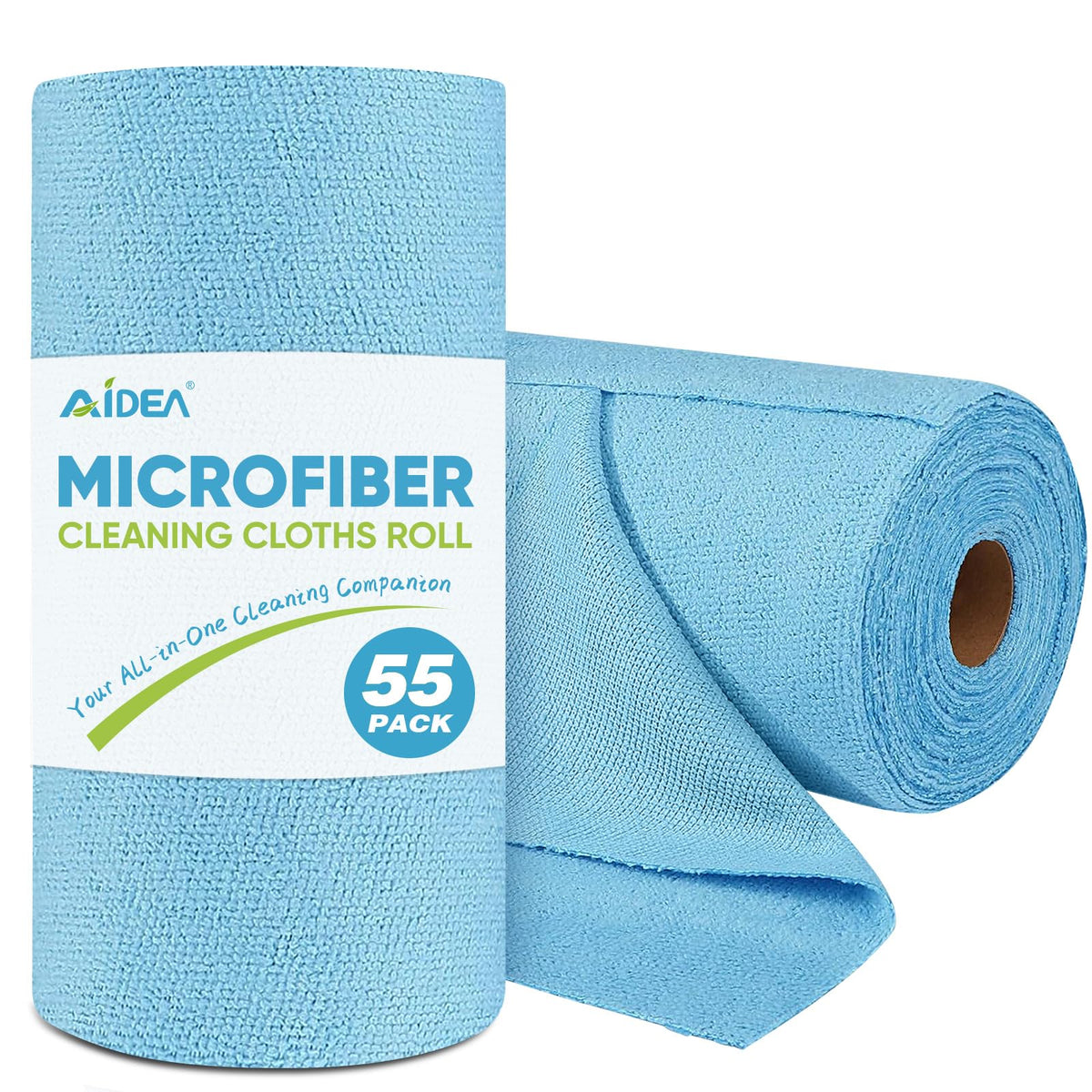 AIDEA Microfiber Cleaning Cloth Roll, Blue Shop Towels 55 Sheets Washable, Microfiber Towels for Cars, Blue Rags Reusable Paper Towel for Automotive, Workshop, House, Kitchen, Cleaning Supplies11x9"