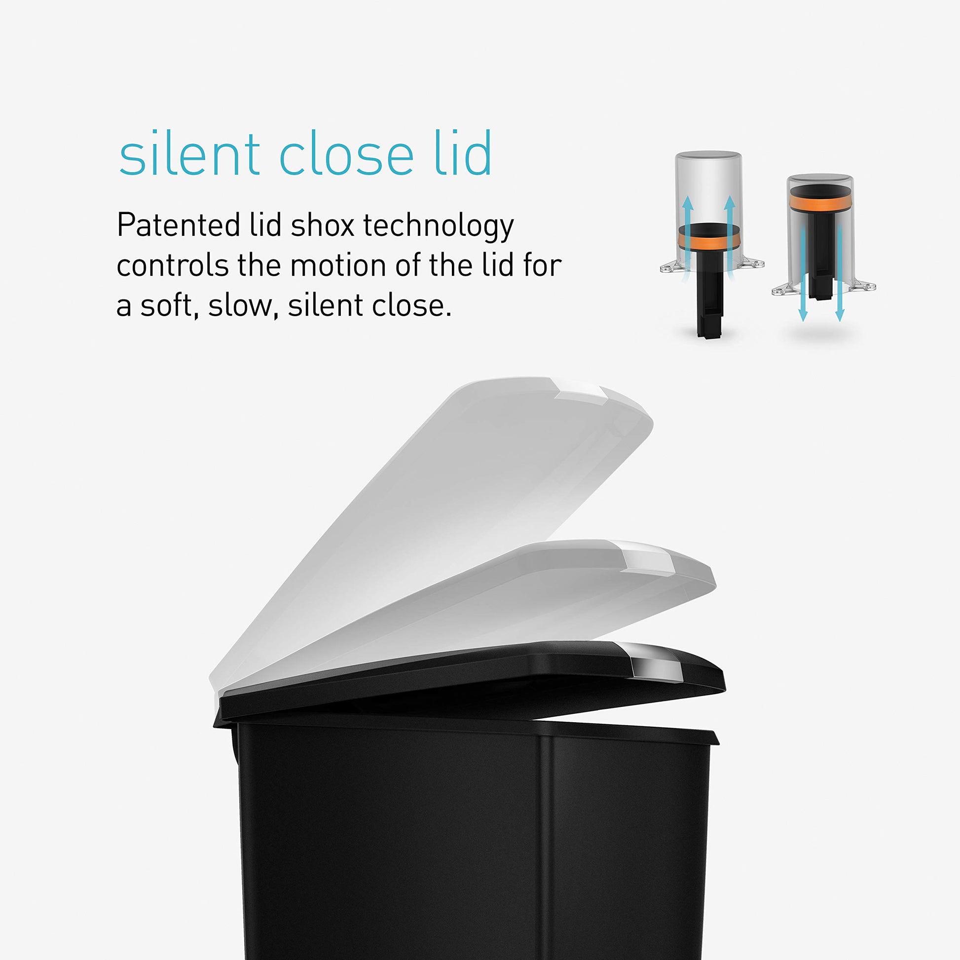 simplehuman 40 Liter / 10.6 Gallon Slim Kitchen Step Trash Can With Secure Slide Lock, Black Plastic