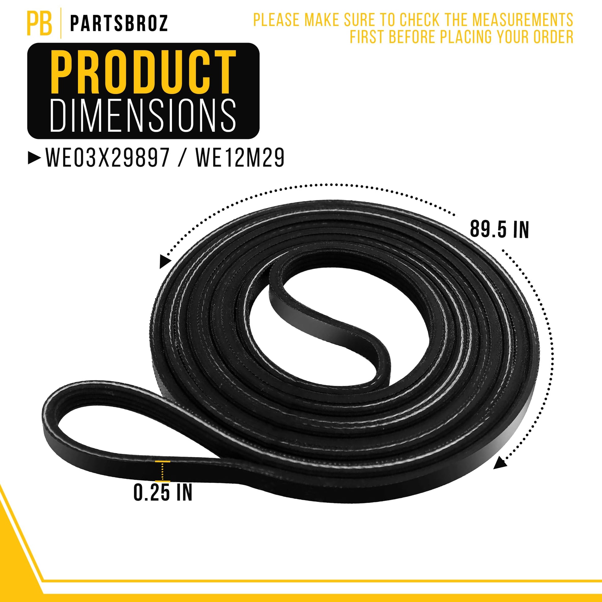 PartsBroz WE12M29 WE03X29897 Dryer Belt Drive fits for GE Dryer Belt Replacement, Whirlpool, Hotpoint, Kenmore Parts WE12M22 PS16542496 WE12M33 for GTD33EASK0WW GTD42EASJ2WW GTD42GASJ2WW GTD45EASJ2WS