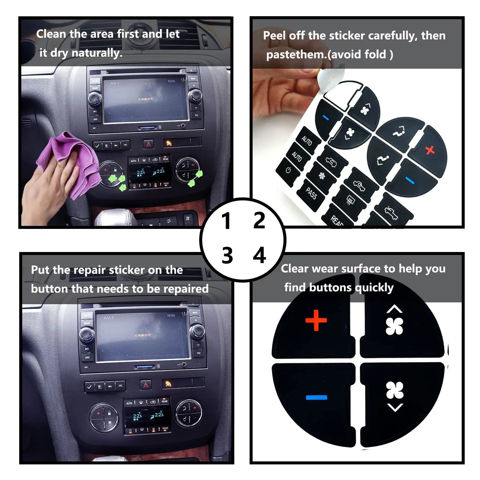 2 Packs AC Dash Button Repair Kit -Compatible with Chevy, Best for Fixing Ruined Faded A/C Control Buttons - Decal Replacement Fits Select 07-14 GM Vehicles - Car SUV Van Truck Accessories