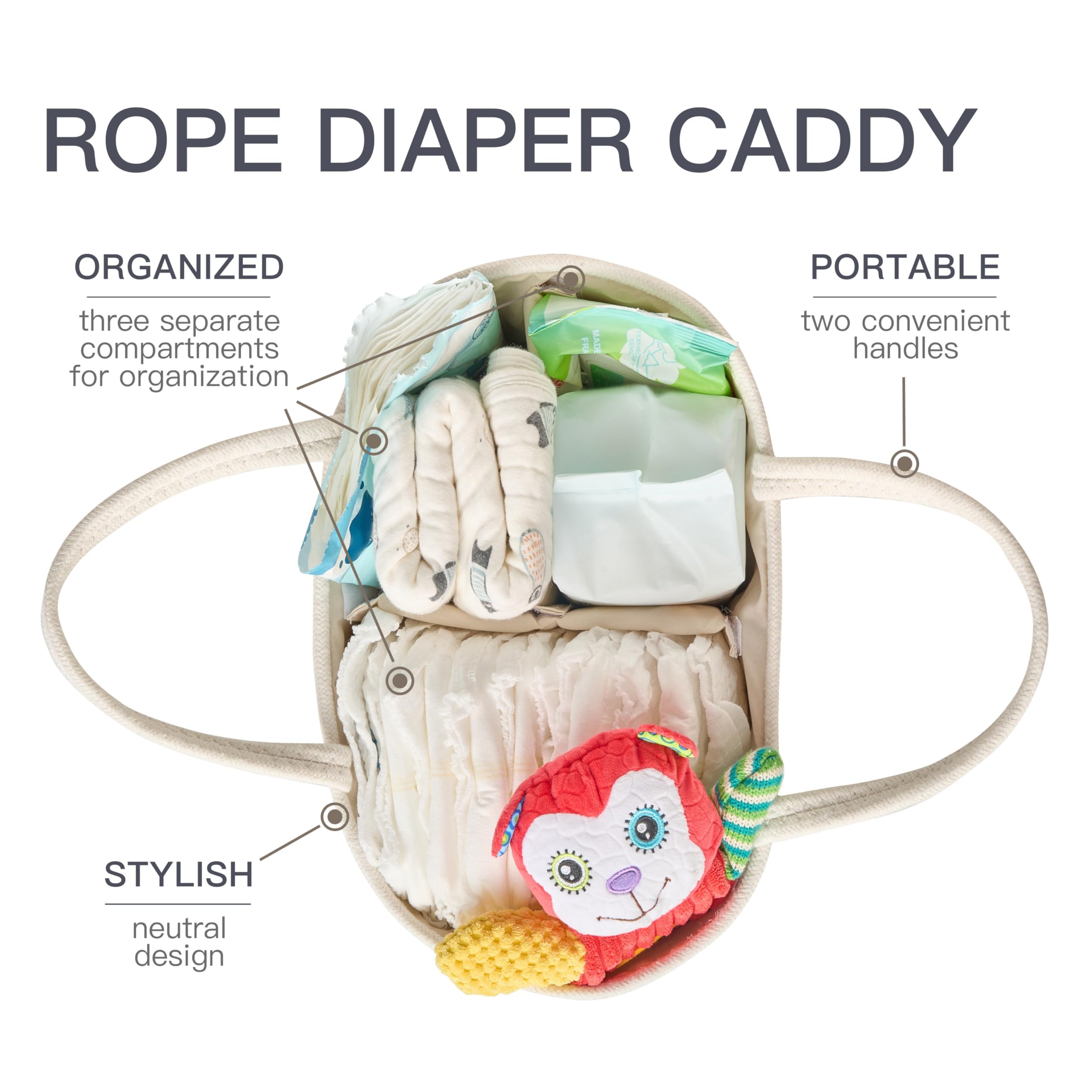 Kodomoore Diaper Caddy Organizer, Empty Gift Basket for Newborn Essentials, Baby Storage Basket, Stylish Gift Bag for Baby Shower, Boys and Girls – Small, White and Beige Brown