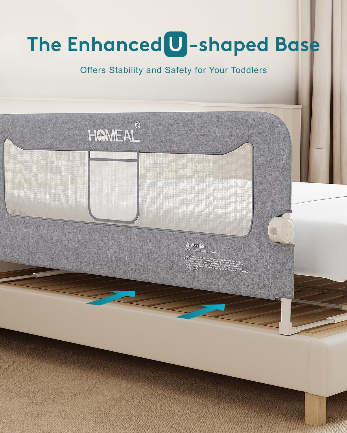 HOMEAL Bed Rail for Toddlers, 59in Swing Down Baby Bed Rail Guard, Toddler Bed Rails for King Size Beds, Twin, Full, Queen, Bed Guard Rail for Toddlers, Grey
