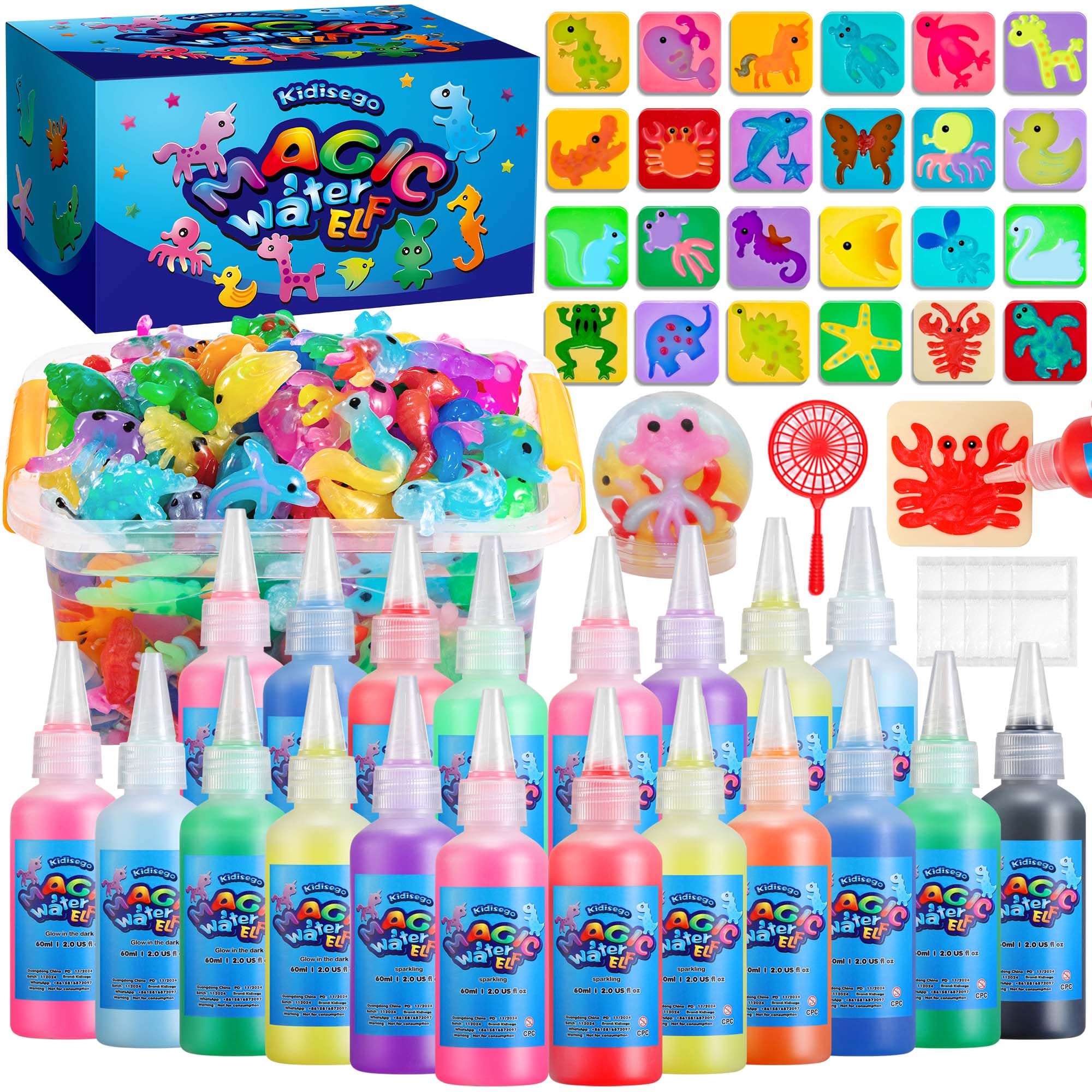 Kidisego Aqua Fairy Water Gel Kit for Kids, Magic Water Elf Toy Kit with 20 Colors Magic Gel, Aqua Fairy kit with 24 Shape Molds, Crate Your Own Magic Elf Kits Water Pets Craft Kits for Kids