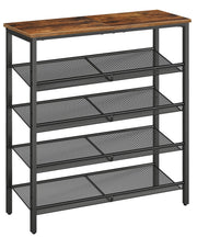HOOBRO Shoe Rack for Entryway, 5-Tier Shoe Organizer with Adjustable Mesh Shelves, 16-20 Pairs of Shoes, Spacious Floor Mount, Metal, Industrial, Shoe Shelf for Closet, Rustic Brown BF12XJ01