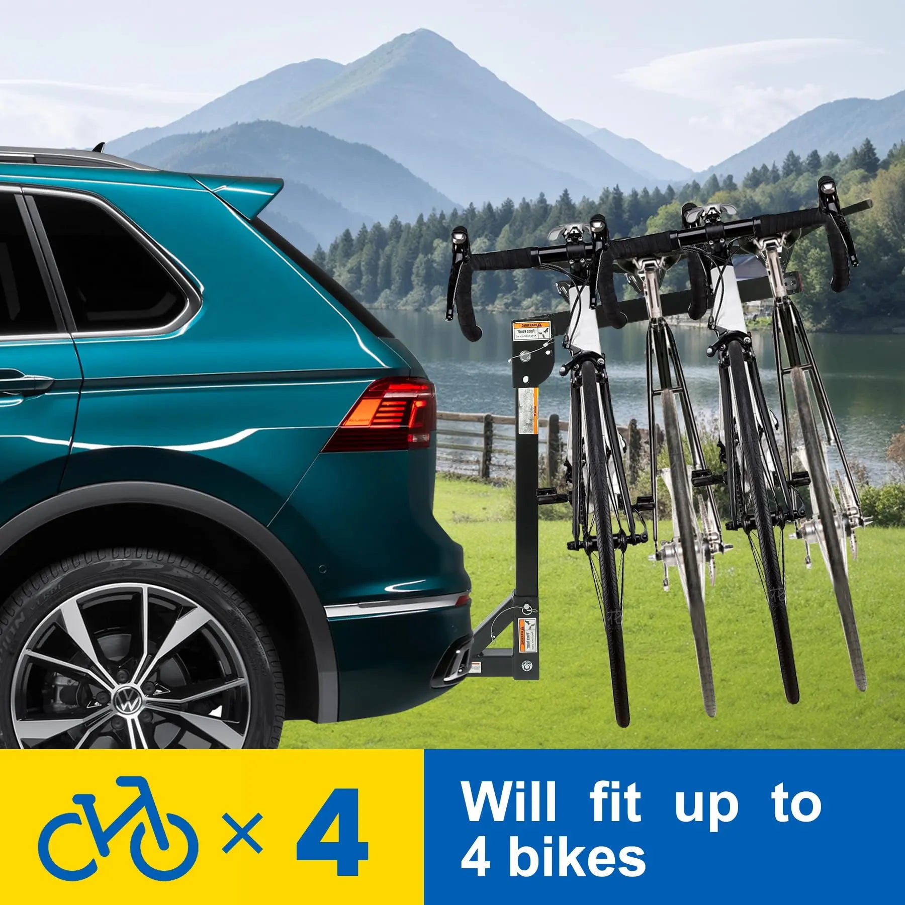 MaxxHaul 70210 Hitch Mount Bike Rack 4-Bike Rack, Black For Cars Trucks SUV's Minivans, Large