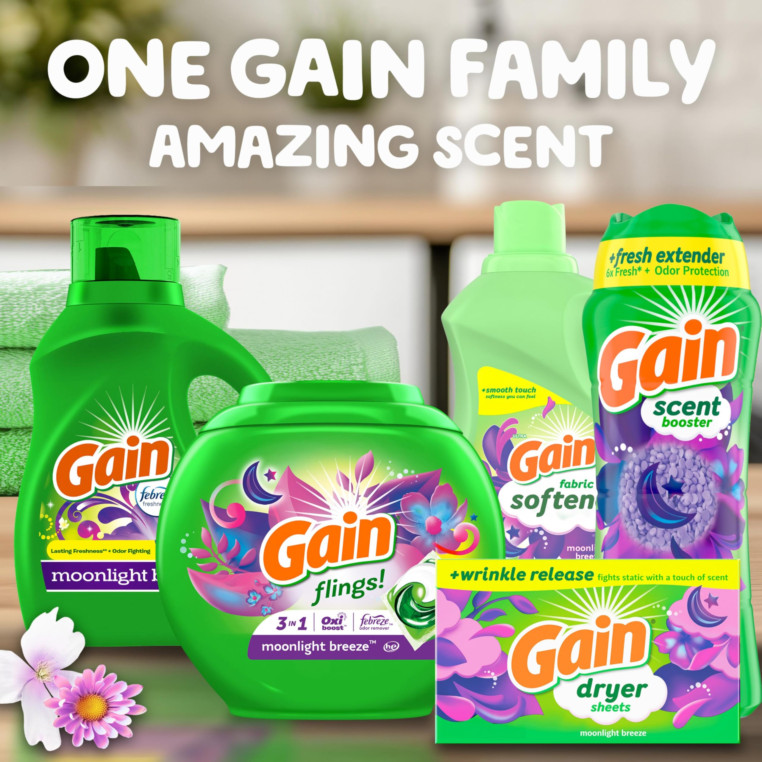 Gain Dryer Sheets Laundry Fabric Softener, Moonlight Breeze, 240 Count