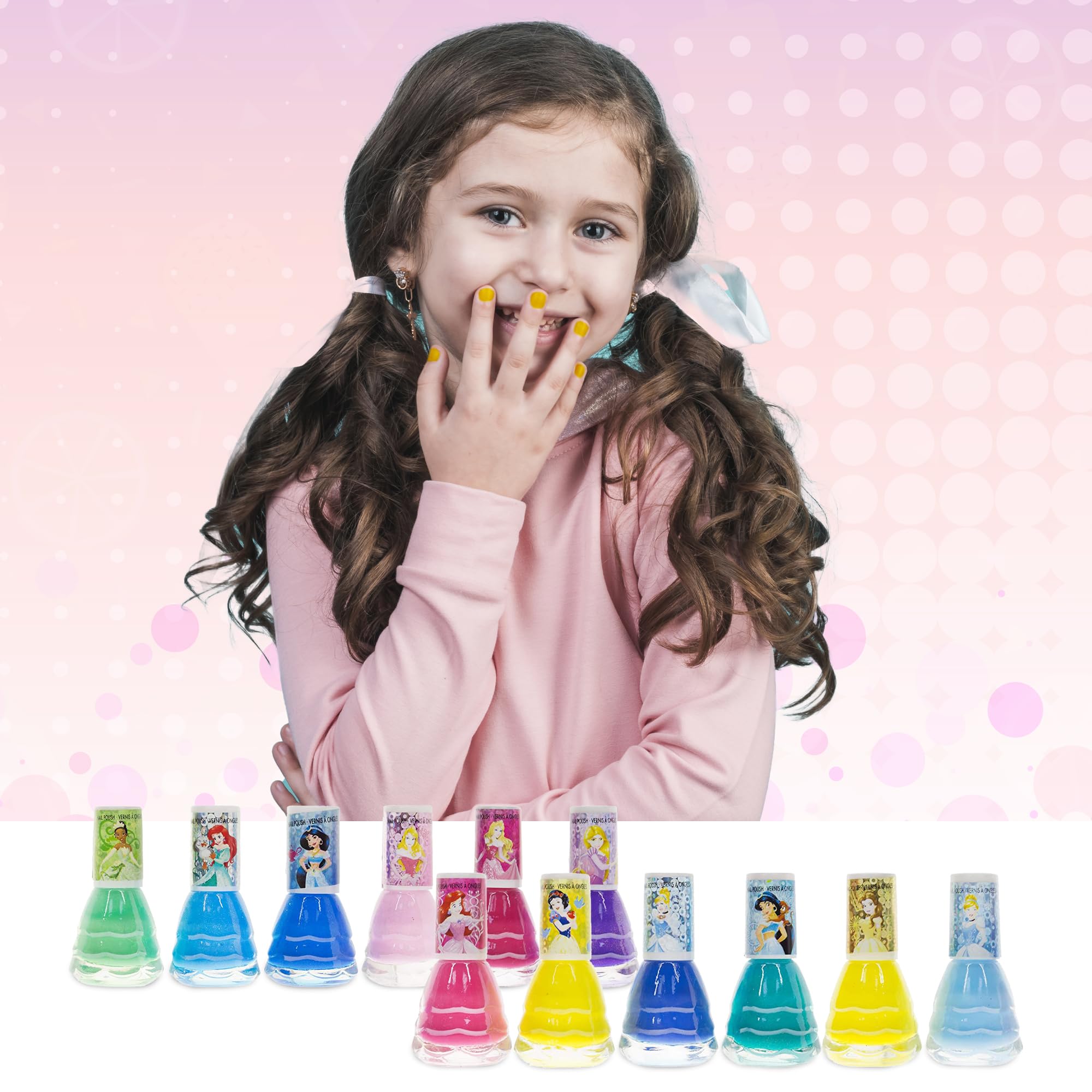 Townley Girl Disney Princess Non-Toxic Water-Based Peel-Off Quick Dry Nail Polish with Nail Separators|Gift Kit Set for Kids Girls|14 Pc Set - Perfect for Parties, Sleepovers and Makeovers