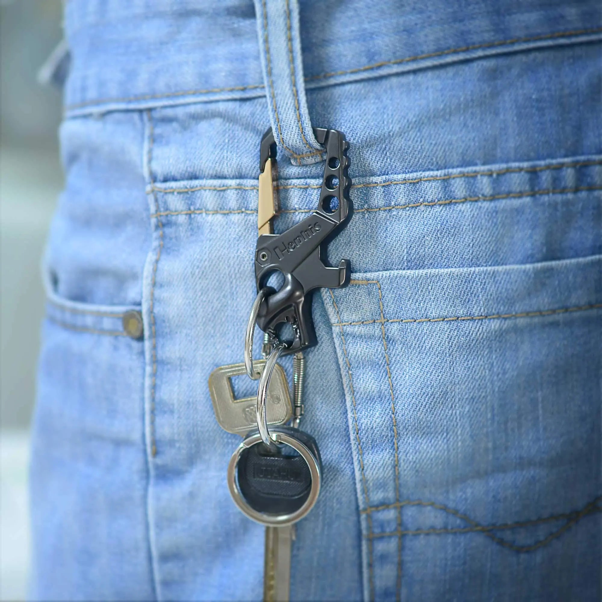 Hephis Heavy Duty Key Chain Bottle Opener,Carabiner Car Key Chains for Men and Women(Black