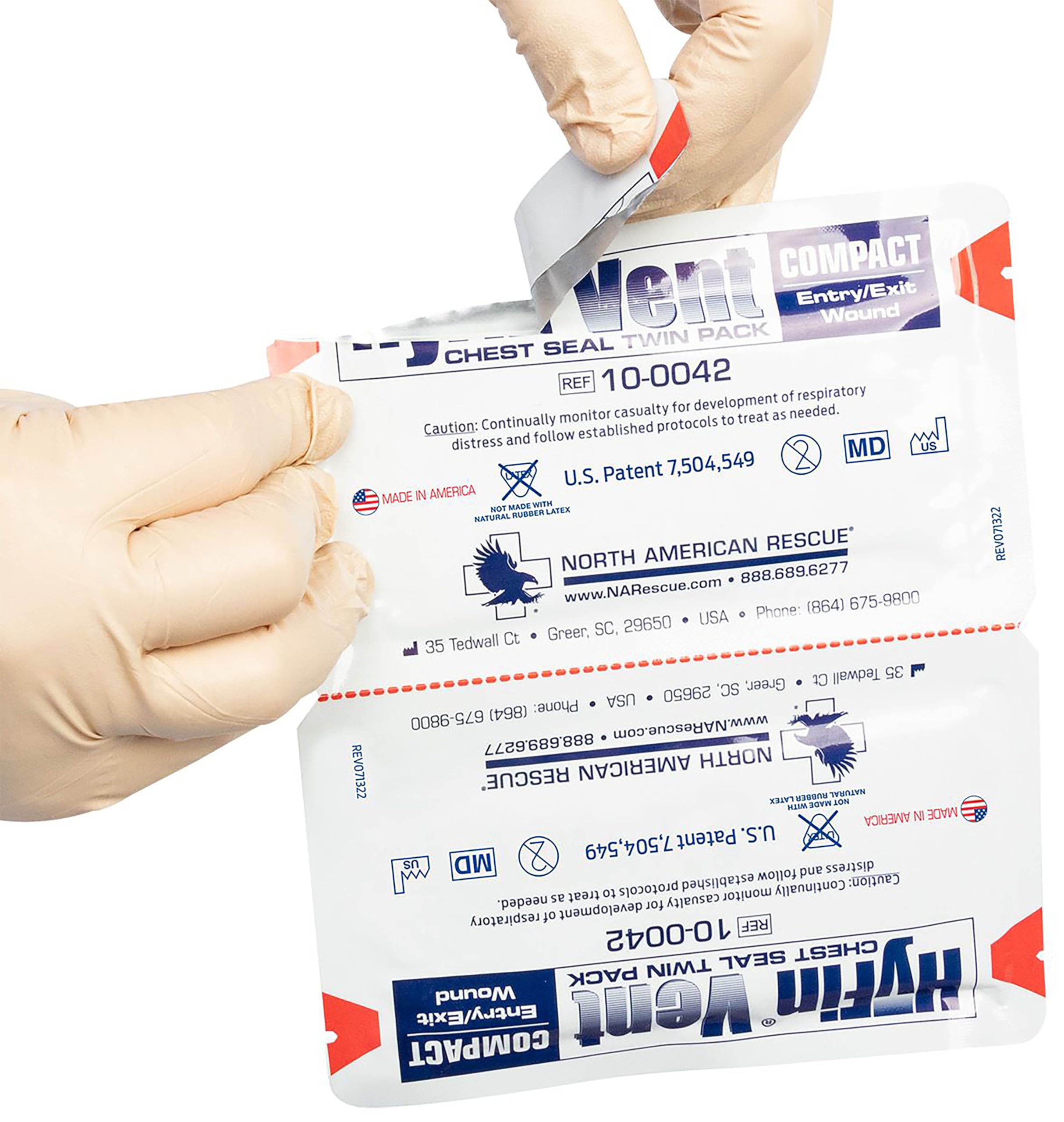 North American Rescue HyFin Vent Chest Seal (Twin Pack) NAR Vented Compact Chest Seals for Wounds, Trauma (10-0042)