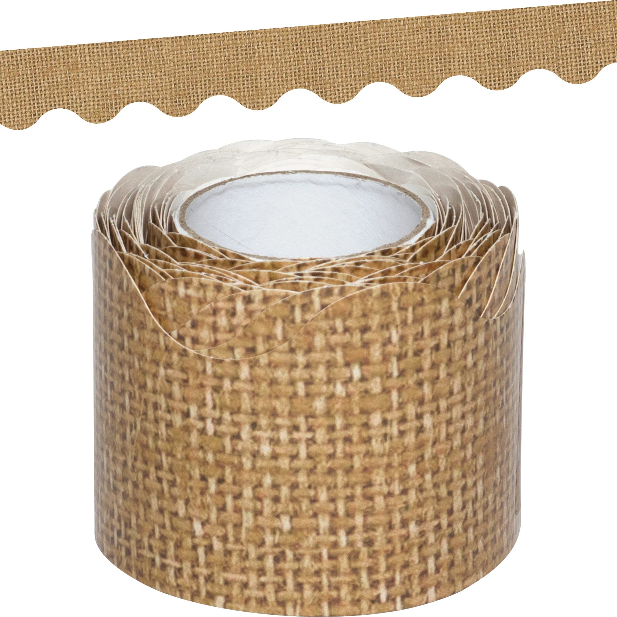 Teacher Created Resources Burlap Scalloped Rolled Border Trim - 50 ft - Decorate Bulletin Boards, Walls, Desks, Windows, Doors, Lockers, Schools, Classrooms, Homeschool & Offices