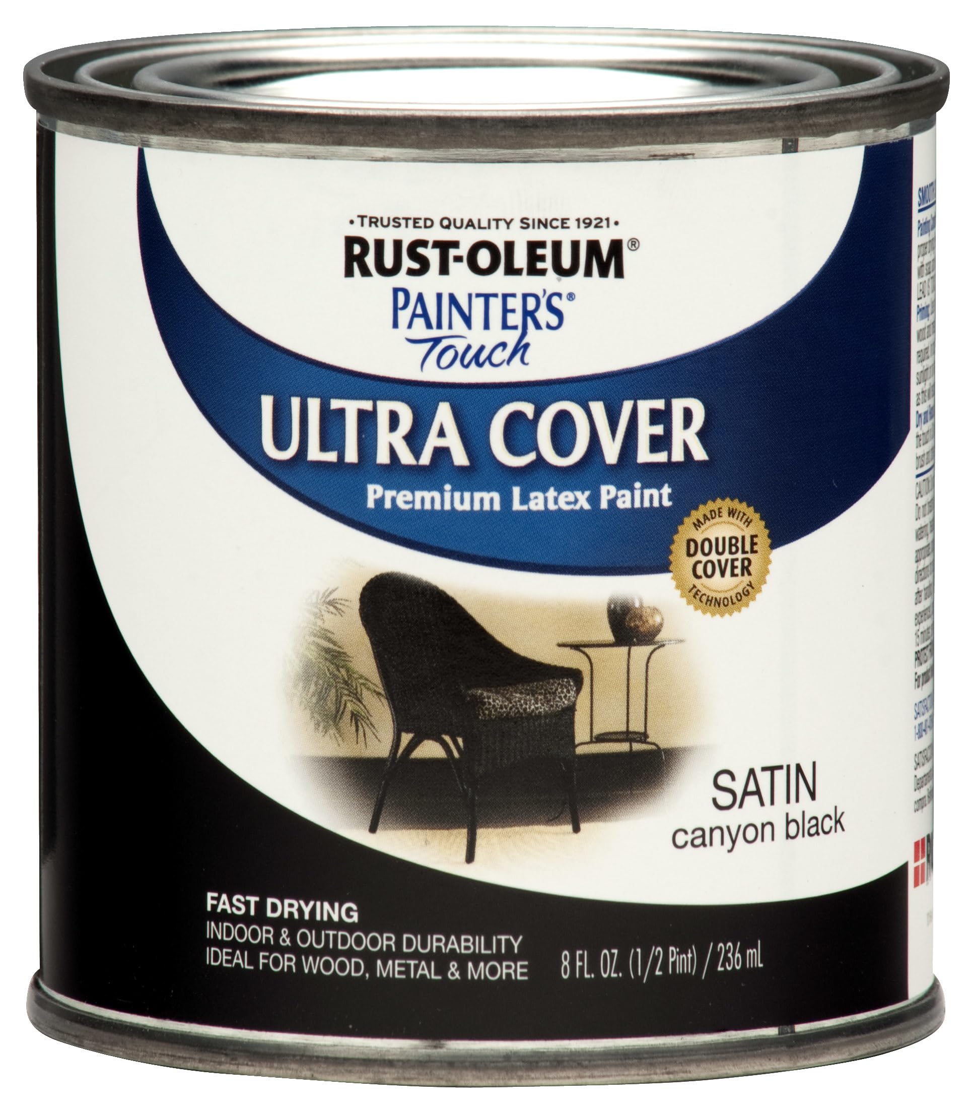Rust-Oleum 267249 Painter's Touch Ultra Cover Premium Latex-Pinsel-Farbe, 236 ml, Satin Canyon Black