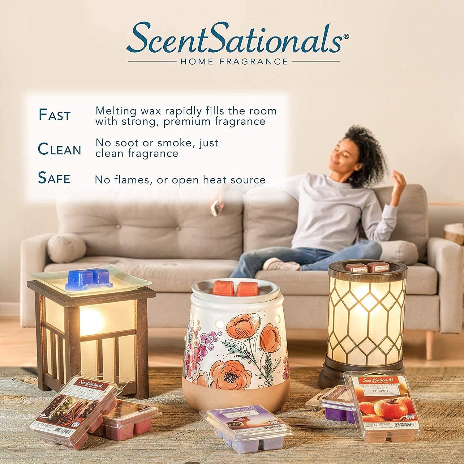 Scentsationals Fall Wax Melts Home Sweet Home 4pk - Long Lasting, Strong Scent Melts for Warmers, Includes Cuddle Up, Cinnamon Apples, Salted Caramel Butter Cream & Farmhouse Cookies, 10oz (24 Cubes)