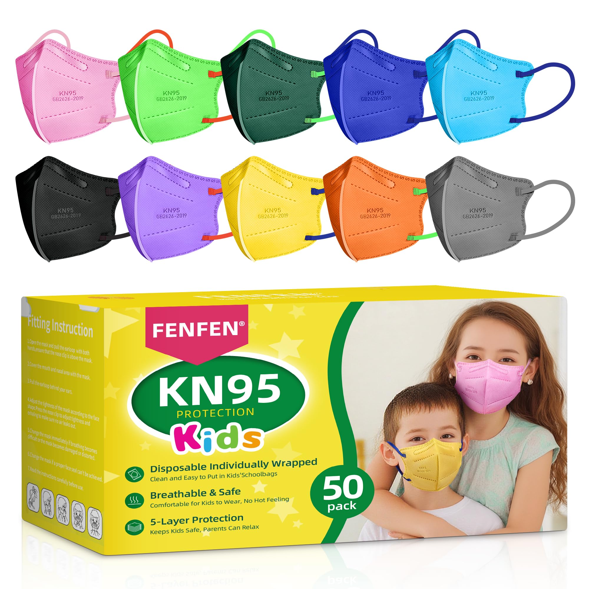 KN95-Gesichtsmaske für Kinder, Einweg – 50 Stück KN95-Kinder-Masken, kleine Größe, atmungsaktive KN95-Masken für Kinder, Masken KN95 für Kinder