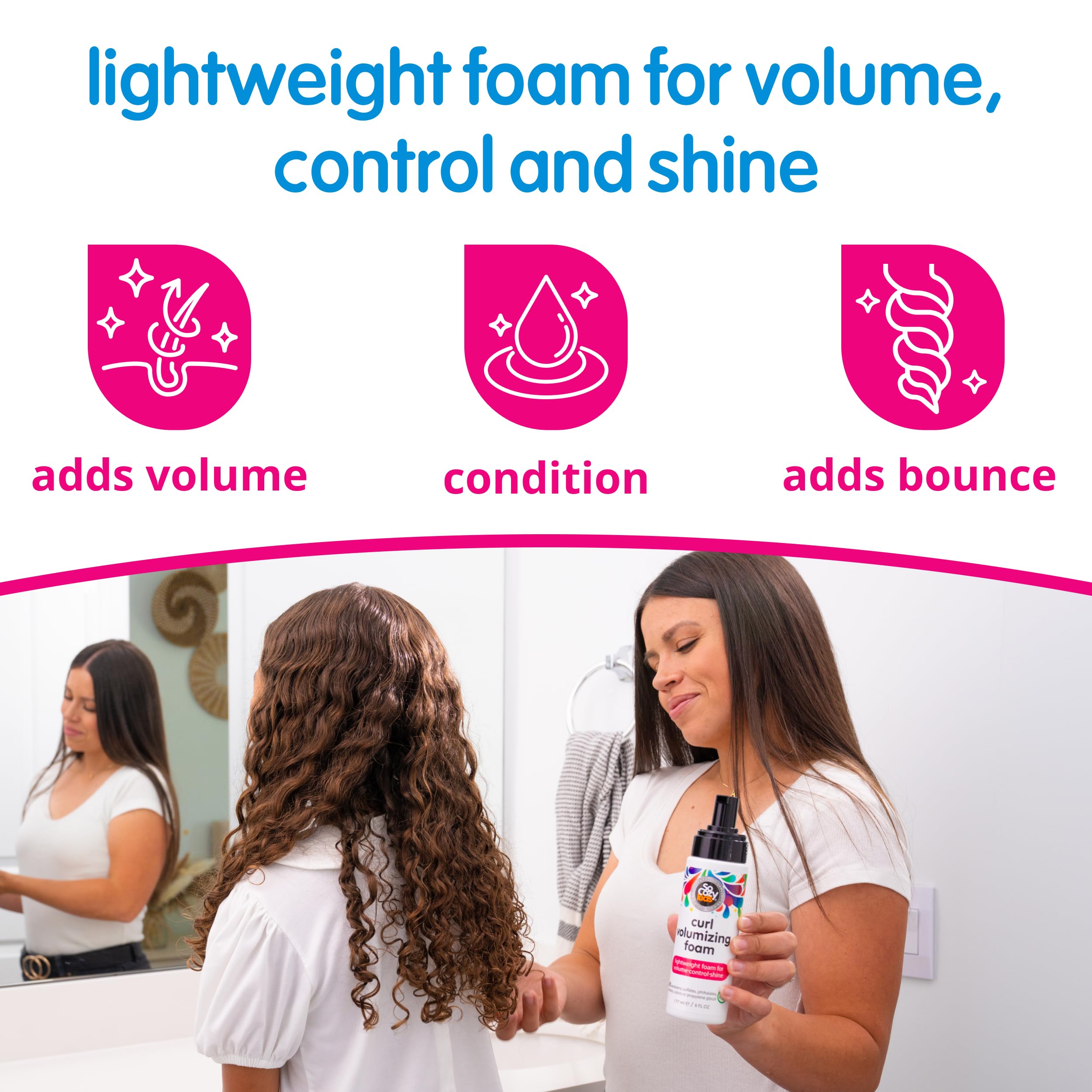 SoCozy Hair Mousse for Kids, Curl Volumizing Foam Mousse for Curly Hair (6 Fl Oz) Enhances Shine & Volume, Gentle Formula with Panthenol, Hydrolyzed Proteins & Keratin, Paraben & Sulfate-Free