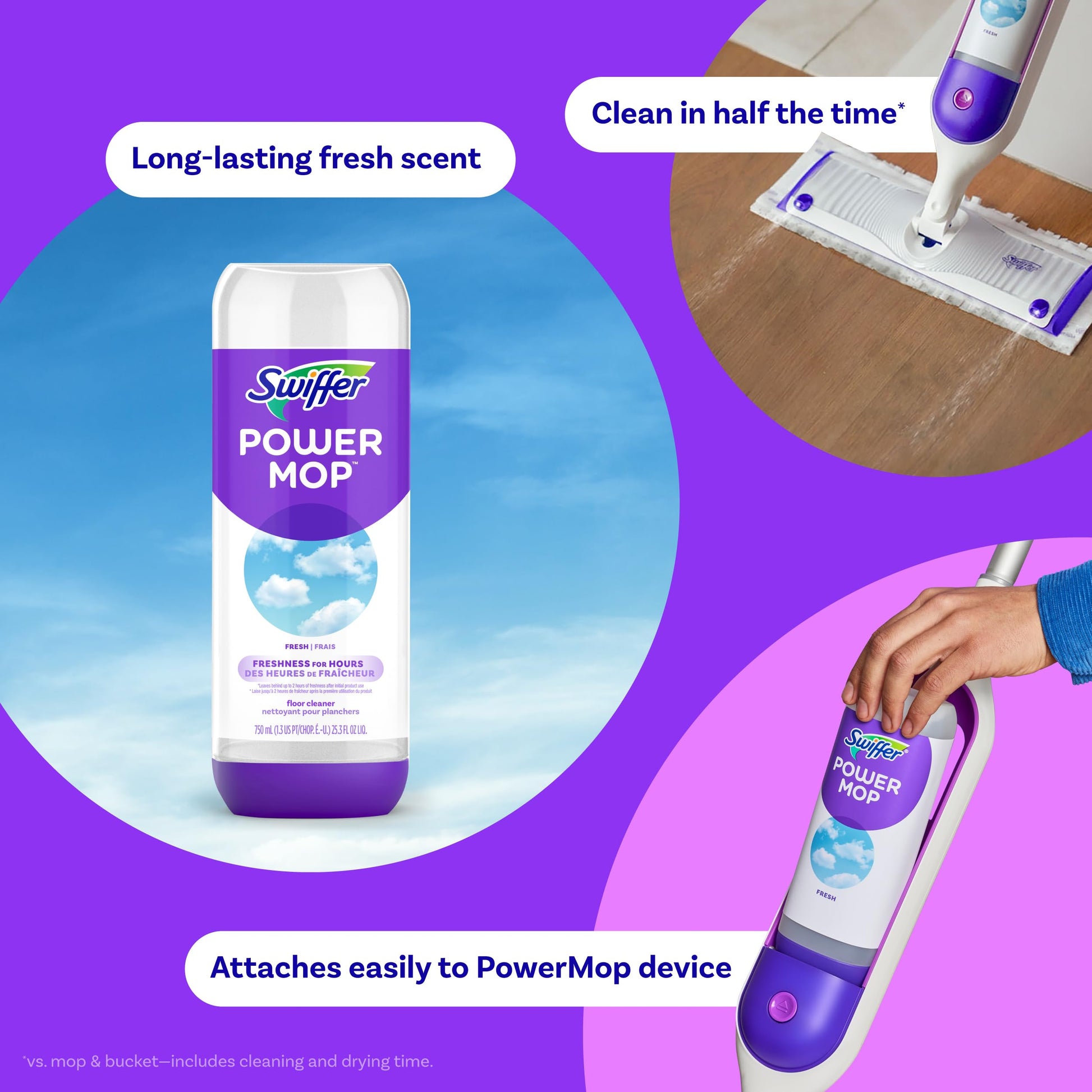 Swiffer PowerMop Floor Cleaning Solution with Fresh Scent, PowerMop Refills, Floor Cleaner for Mopping, 25.3 fl oz, 2 Pack