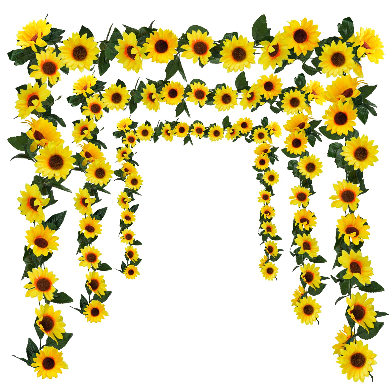 Uieke 3er-Pack Künstliche Sonnenblumen-Girlande, 2,3 m/Strang Seiden-Sonnenblumen-Hängereben mit grünen Blättern für Zimmer, Küche, Garten, Geburtstag, Hochzeit, Babyparty, Tischdekoration, groß