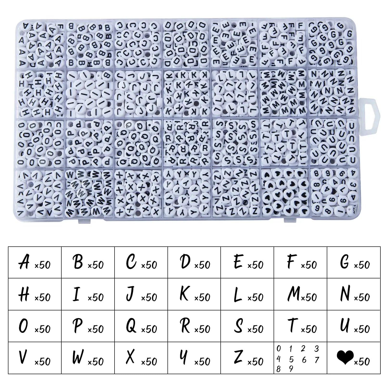 1400pcs Letter Beads, 4x7 mm Acrylic Alphabet Beads, Beads for Jewelry and Bracelet Making, in 28 Grid Box (White and Black)