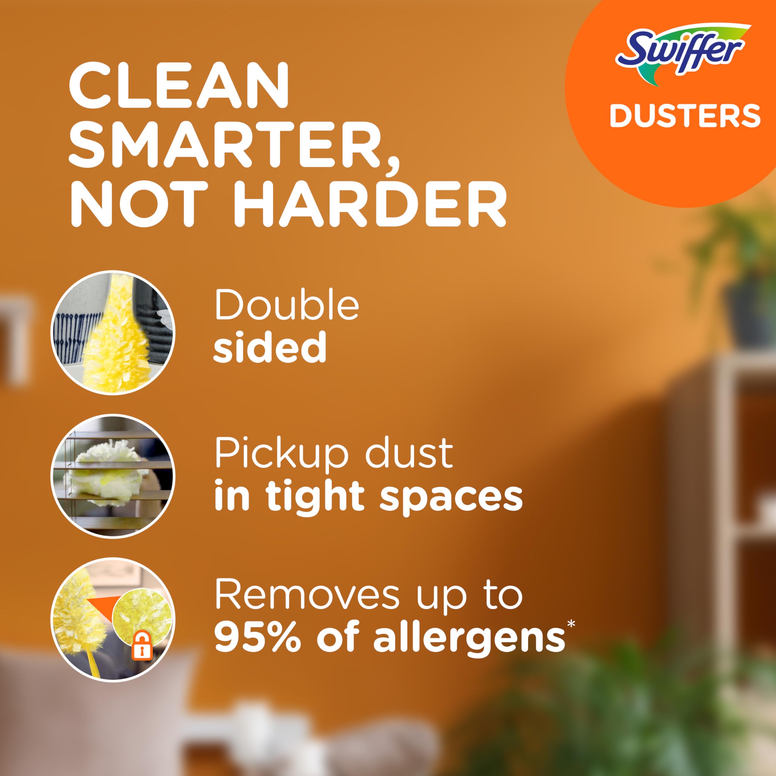 طقم بدء Swiffer Duster Heavy Duty بمقبض قابل للمد 3 قدم مع 3 عبوات إعادة تعبئة
