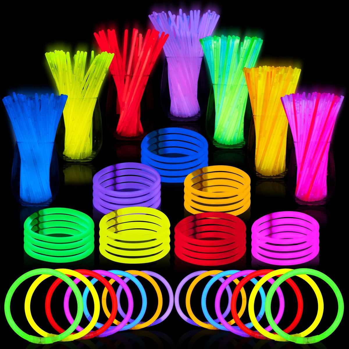 JOYIN 144 Pcs 8" Glowsticks, Bracelets Necklaces, Glow in the Dark Party Favors, Easter, Christmas, Halloween Supplies Pack, Football Party Supplies