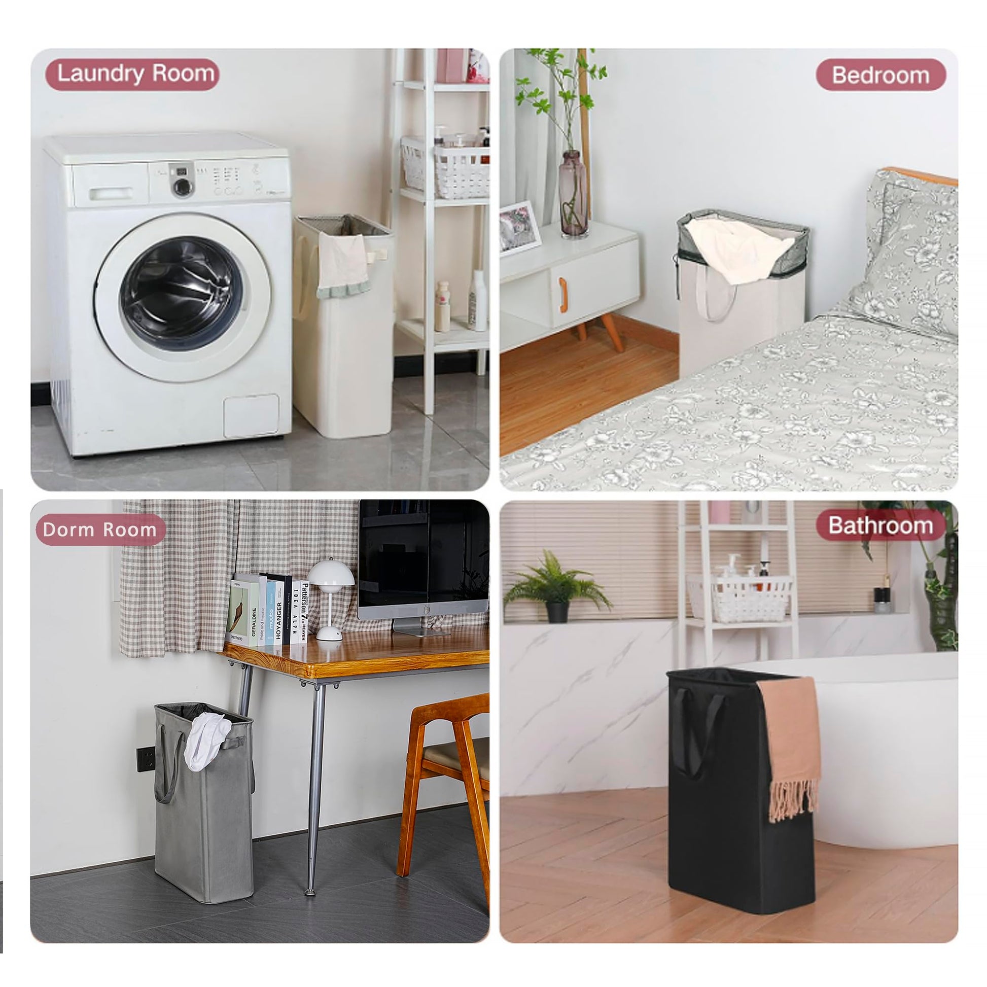 efluky Slim Laundry Basket, Narrow Laundry Hamper with Handles, Collapsible Dirty Clothes Hamper, Tall Laundry Bin for Laundry Room, Dorm and Bedroom, 12.7 Gallons(48L) Beige