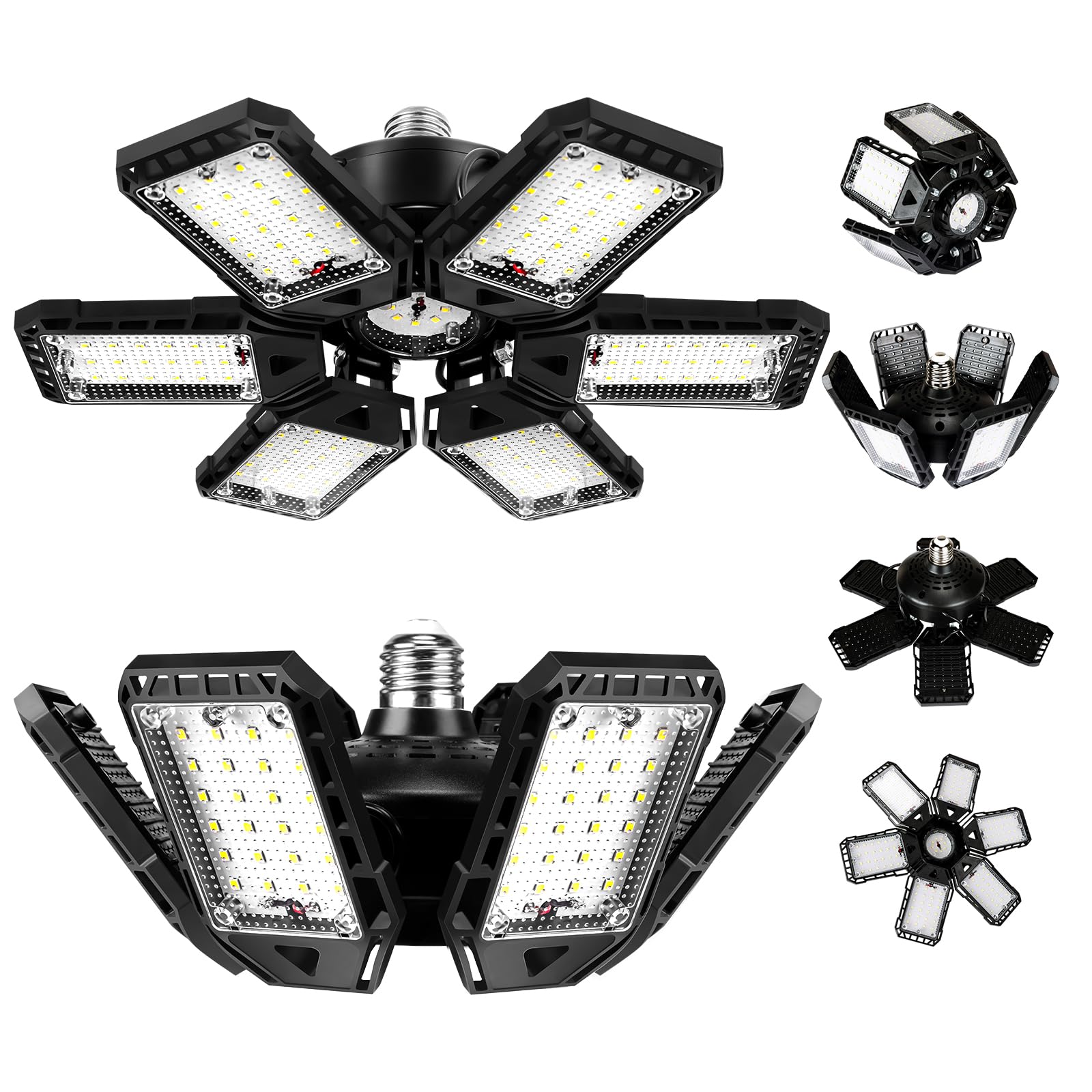 LED-Garagenbeleuchtung, 2er-Pack, 180 W, 18000LM, 6500 K, LED-Werkstattlampe mit 6 Plus 1 verformbaren Paneelen, Keller-, Scheunen- und Deckenbeleuchtung für E26/E27