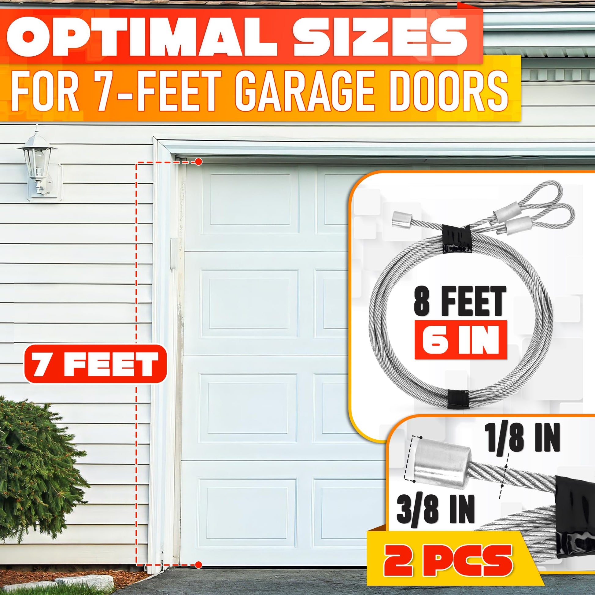 Garage Door Cables for 7 ft Door – 8 ft 6 inch Long, Heavy-Duty Steel Galvanized Cables Pack of 2 | Rust-Proof Corrosion-Resistant Garage Door Cable Replacement Kit, Halloween Skeleton Accessories