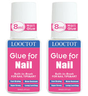 Super Strong Nail Glue for Nail Tips,Acrylic Nails and Press on Nails,Built in Brush on Nail Glue for Press on Nails,Long Lasting Nail Cement(8ml*2)