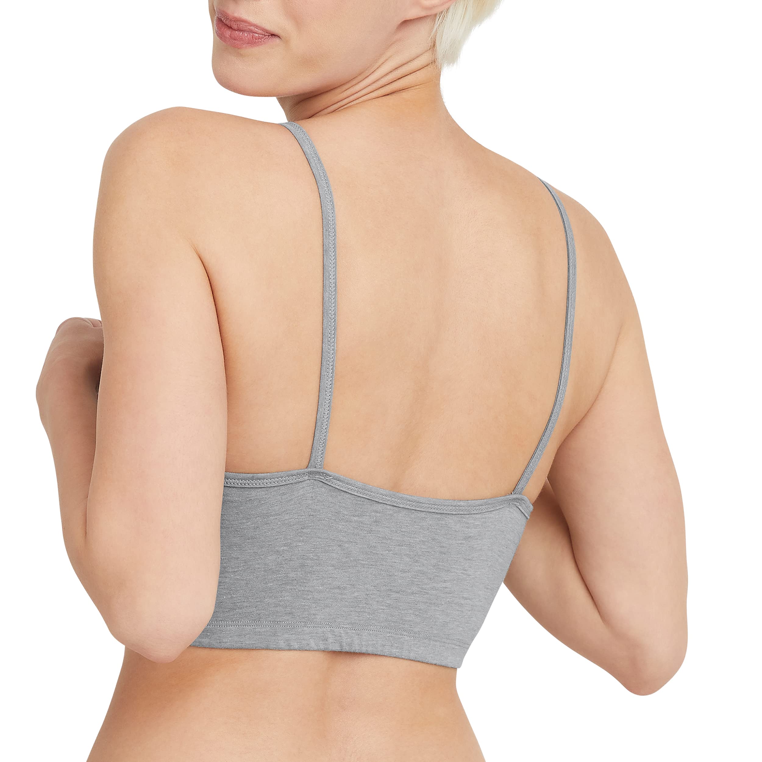 Hanes Womens Cropped Bralette, Breathable Pullover Bra, Crop Top, Solid Or Assorted, 3-pack Bra, Sky Grey Heather/Concrete Heather/White, Medium US