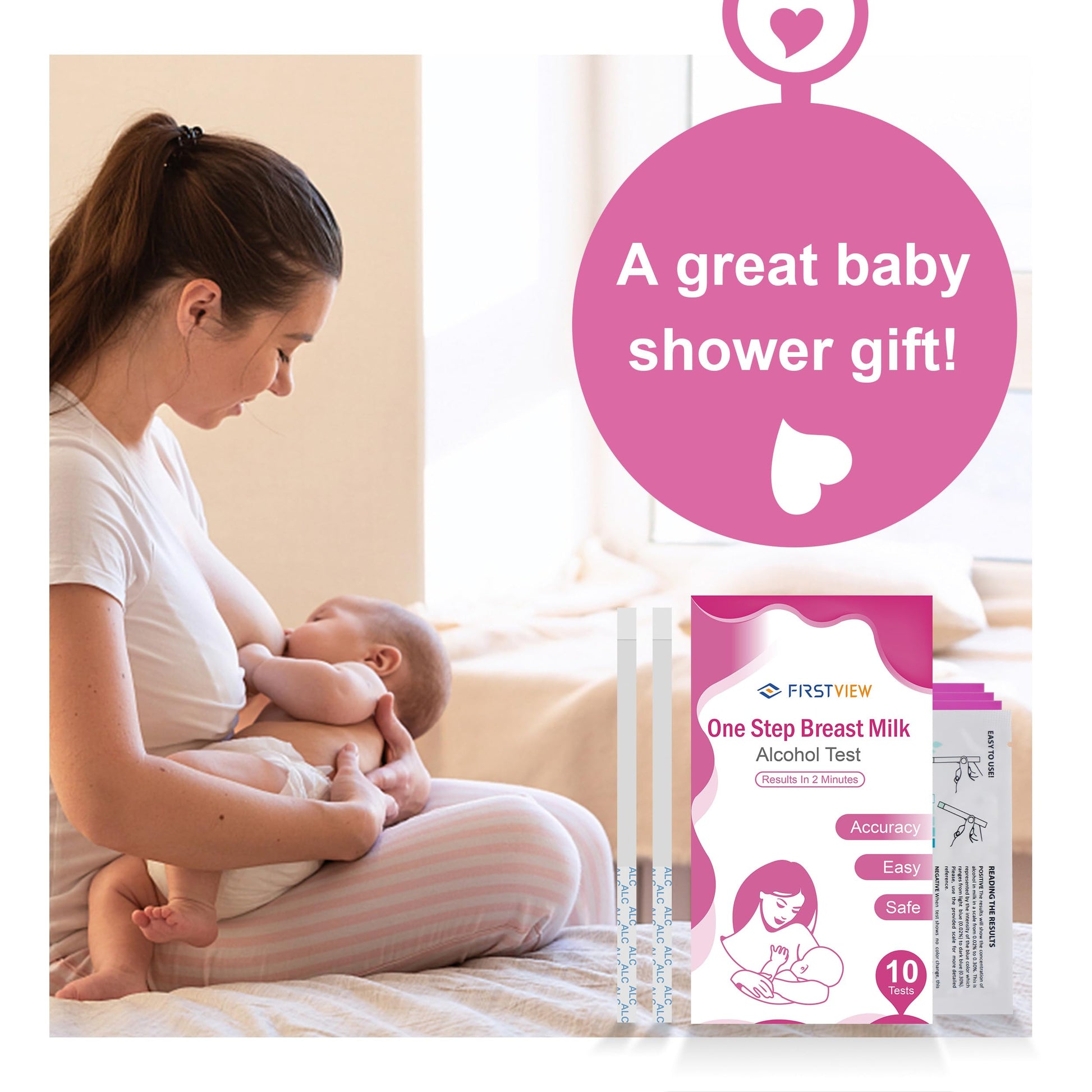 FIRSTVIEW Alcohol Test Strips for Breastmilk,Detects Alcohol in 2 Mintues, High Sensitivity to 0.02%（20mg/dL, Simple Breastmilk Dip Test, Fast and Easy to Use for Breastfeeding Moms-10 Test Strips