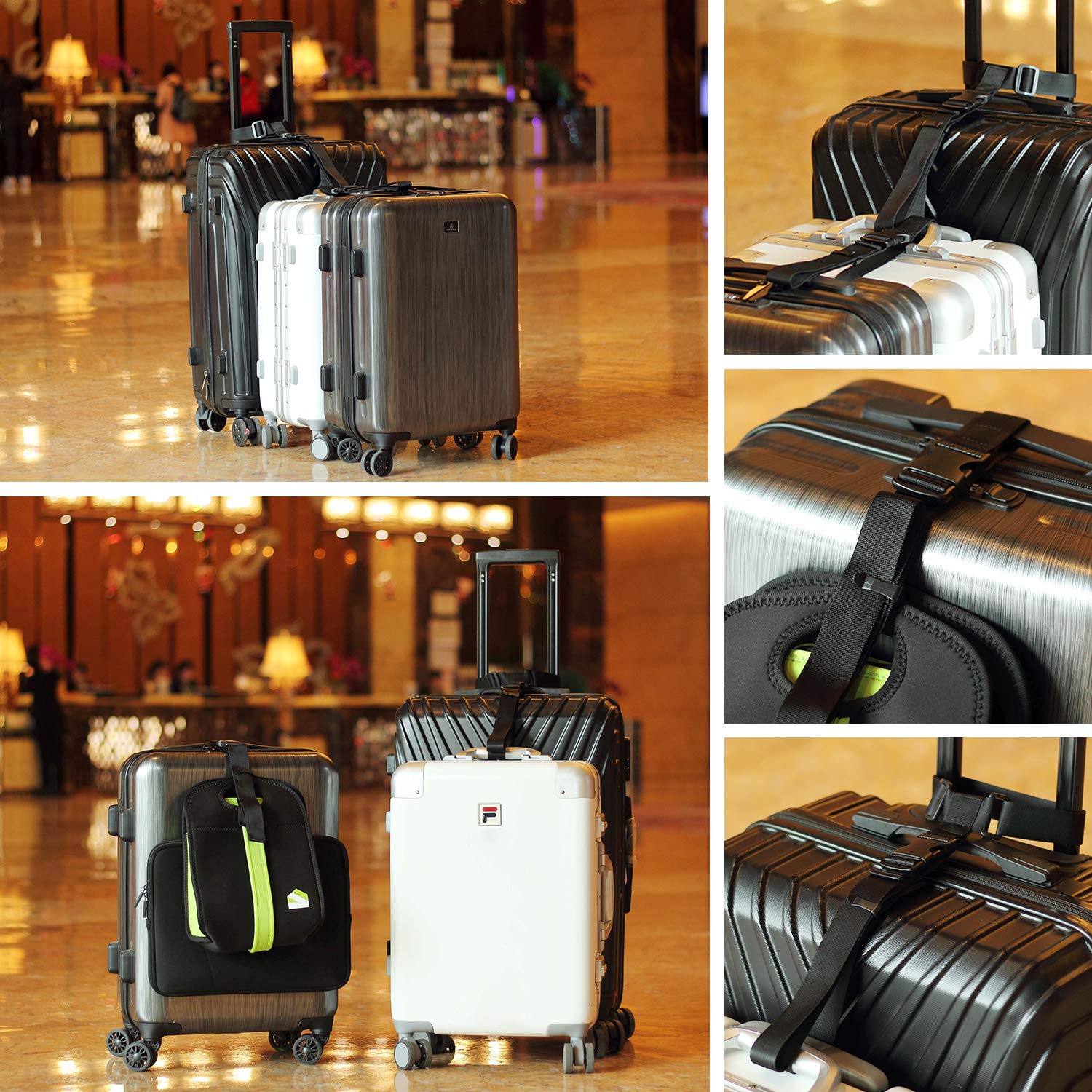 Vigorport Luggage Connector, Straps for Suitcase, Add A Bag Adjustable Attachment Accessories 1.25" Endless for Connect Your 3 Luggage Together-2 Pack Black-Extended Size
