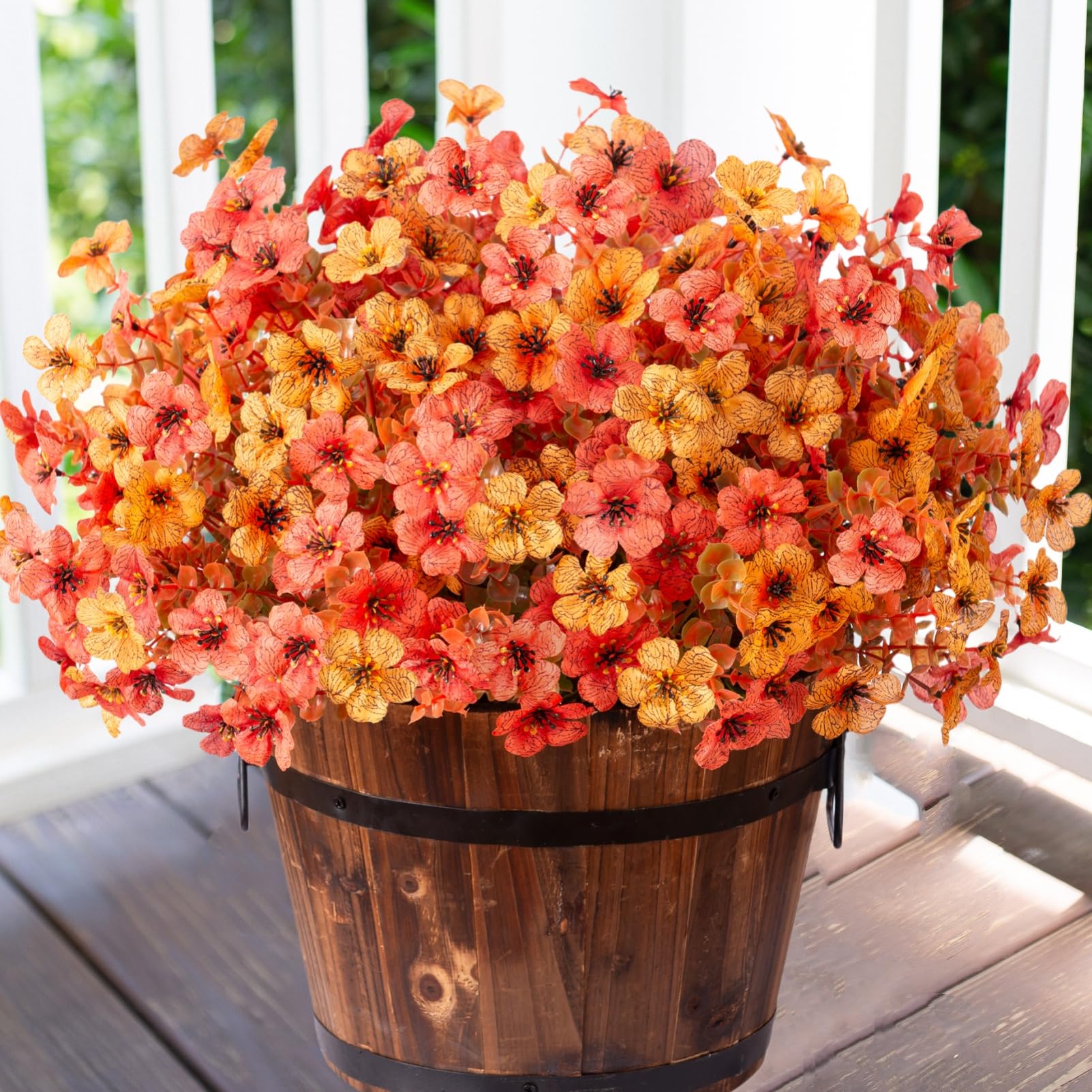 HyeFlora Artificial Fall Flowers Faux Mums for Outdoor Indoor Garden Home Decoration, Faux Flower Daisy with Eucalyptus Leaves Fake Mums Plants Greenery Boxwood Porch Patio, 12 Bundles