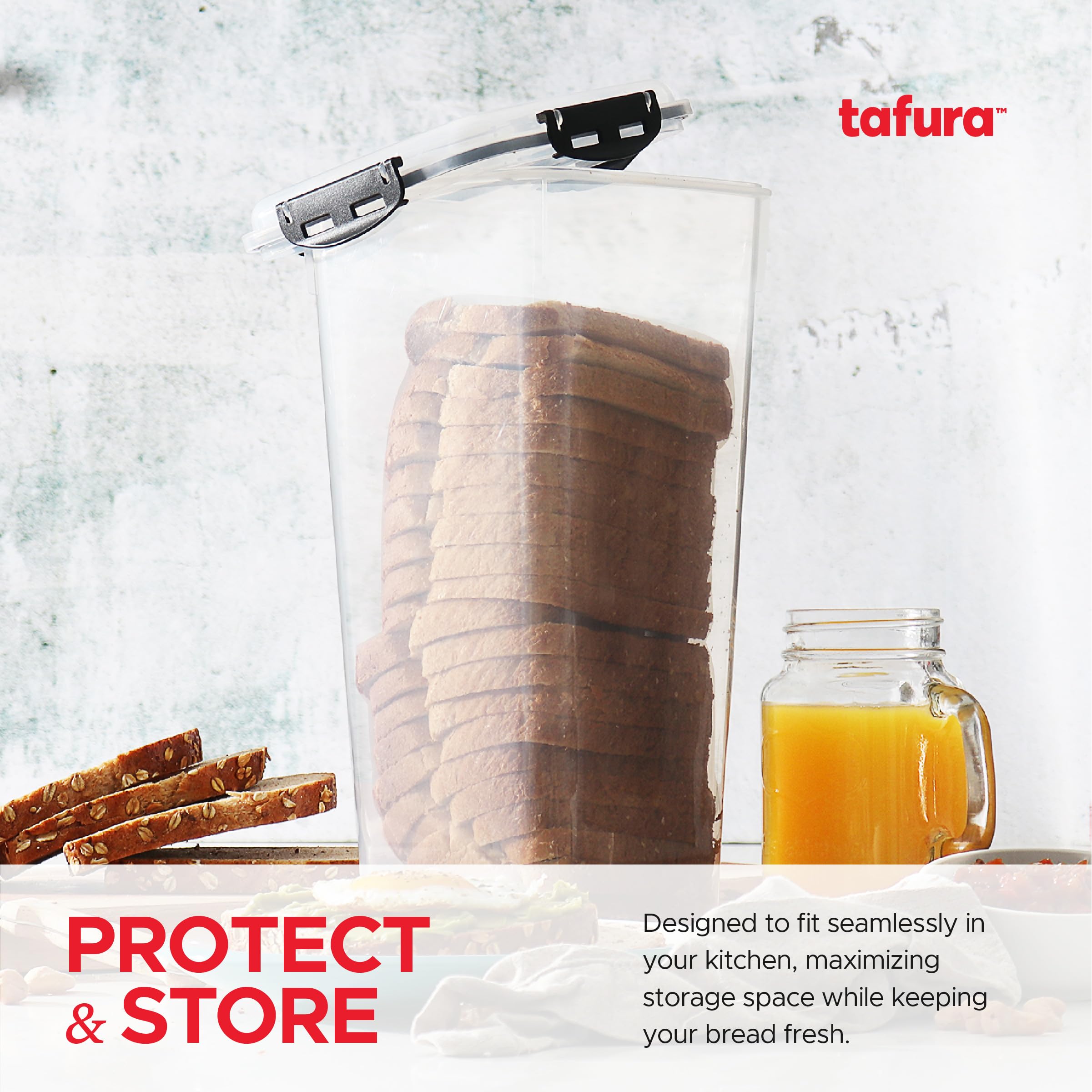 Tafura Bread Container - 5.8 Liter BPA Free Plastic Bread Box - Container/Holder for Homemade Loaves and Baked Goods with Black Airtight Lid