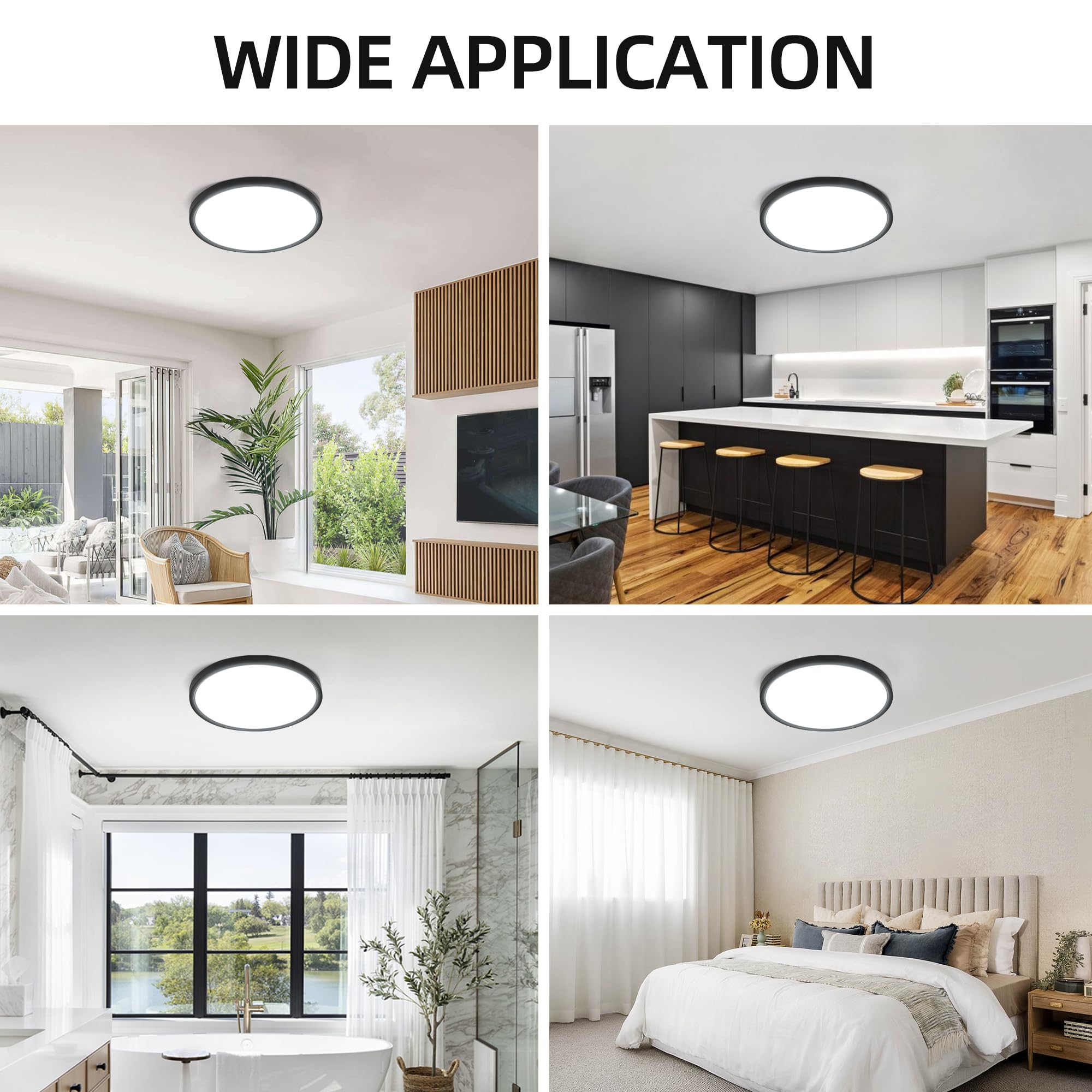 hykolity 12 Inch Selectable CCT LED Round Flat Panel Light, 24W 3000K/4000K/5000K, Edge-Lit Flush Mount Ceiling Light Fixture for Kitchen, Bedroom, Laundry and Closet Room，Black
