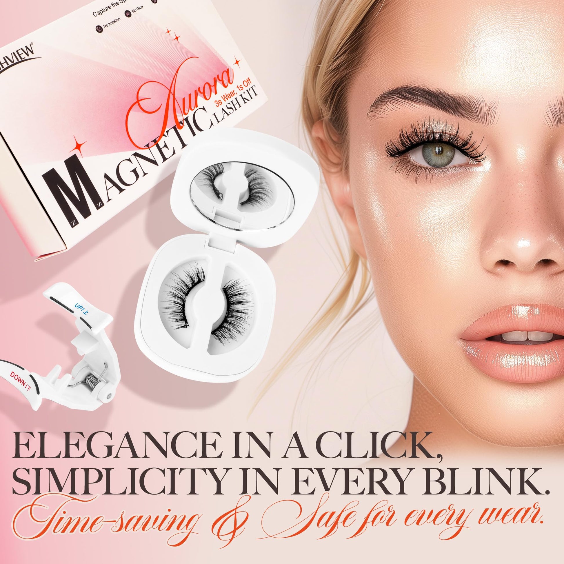 LASHVIEW Upgrade Magnetic Eyelashes with Applicator Reusable Soft Magnetic Eyelashes Natural Look No Glue Needed Lashes Kit Easy to Wear and Remove(A02)