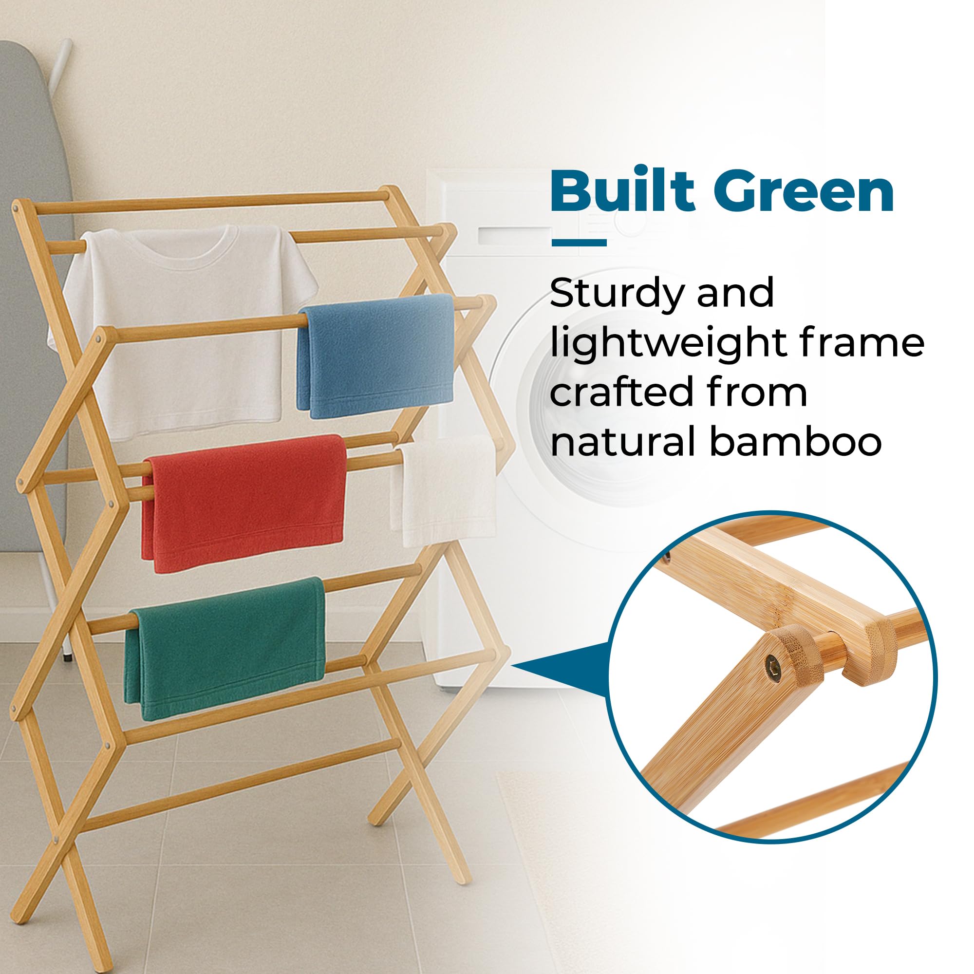 Honey-Can-Do Collapsible Bamboo Drying Rack – Sturdy & Foldable Laundry Drying Rack, Space-Saving & Portable Clothes Rack for Air-Drying Clothes, Towels, Blankets & Delicates, Indoor & Outdoor Use.