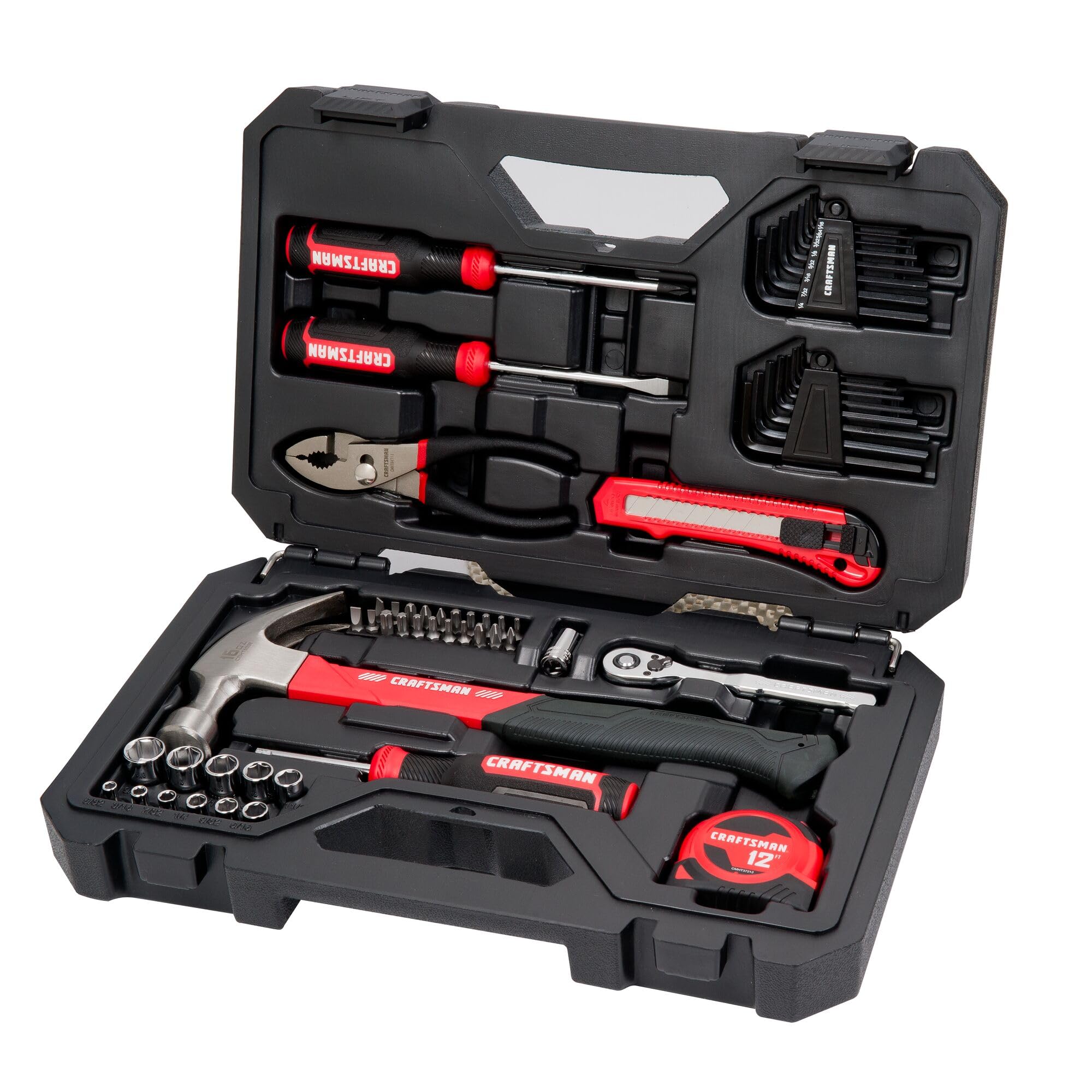 CRAFTSMAN 57-teiliges Mechaniker-Werkzeugset, Heimwerker-Werkzeugset, Stecknüsse, Ratsche, Schraubendreher, Hammer, Zangen, Inbusschlüssel, Spezialbits, Handwerkzeuge (CMMT99447)