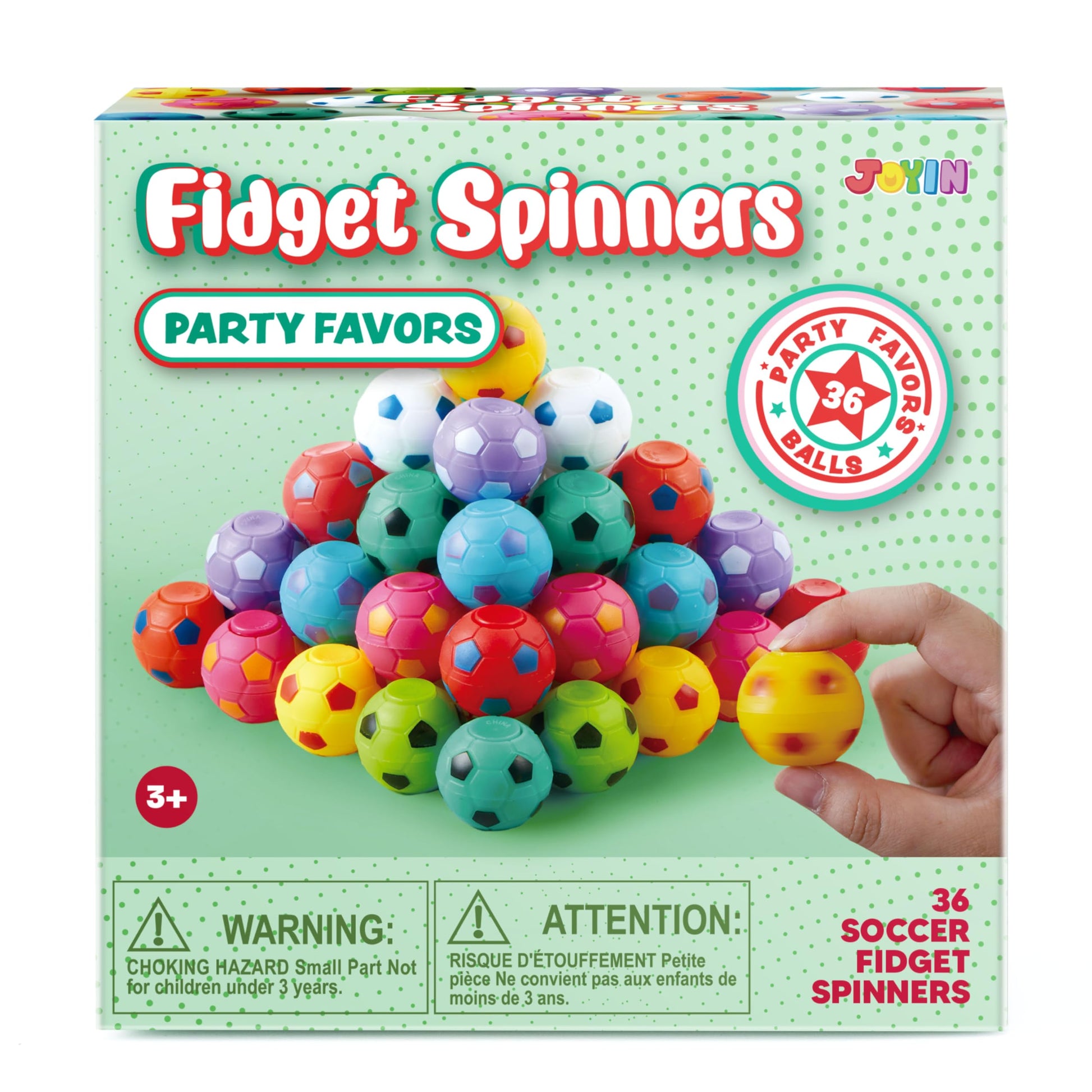 JOYIN 36 Pack Soccer Fidget Spinners for Kids, Soccer Party Favors, Fidget Toys Bulk, Stress Balls, Goodie Bag Stuffers for Birthday Party, Treasure Box for Classroom