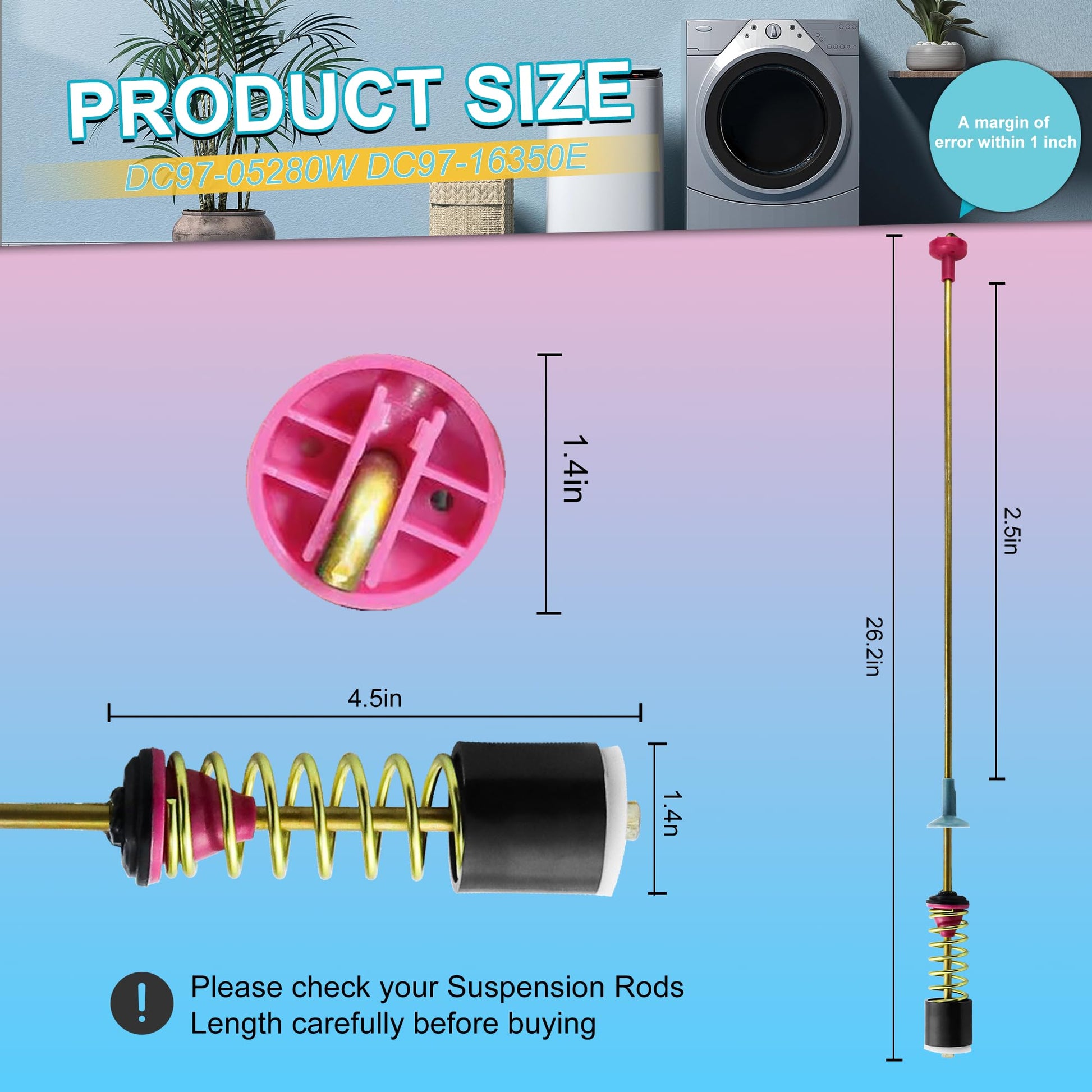 Upgrade DC97-16350U DC97-16350T Washer Suspension Rods for SAMSUNG WA50R5200AW/US, WA50R5400AV/US WA50R5400AW/US WA45T3200AW/A4 WA45H7000AW/A2 and WA45N3050AW/A4 Washing Machine